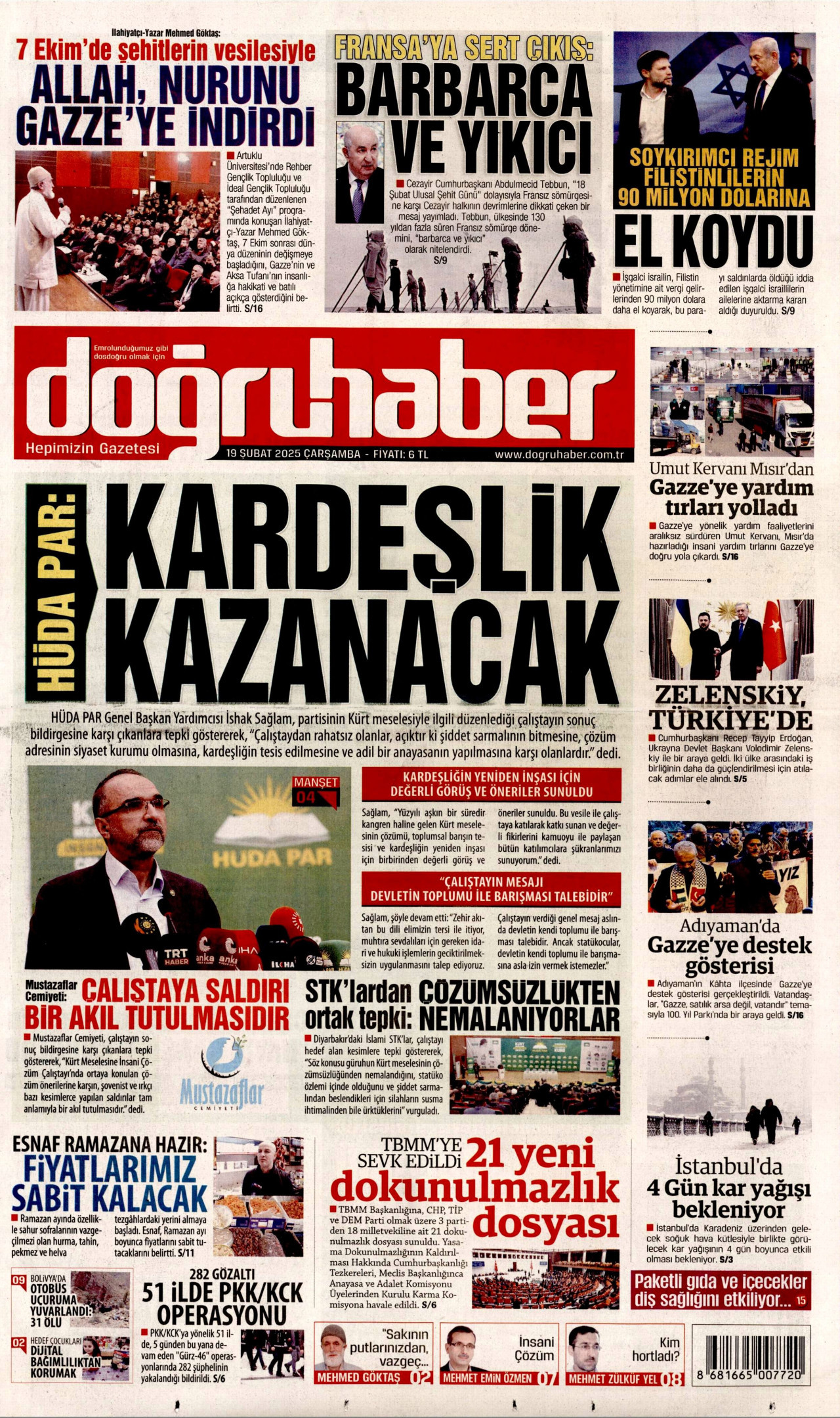 DOĞRU HABER gazetesinin 19 Şubat 2025 tarihli birinci sayfası