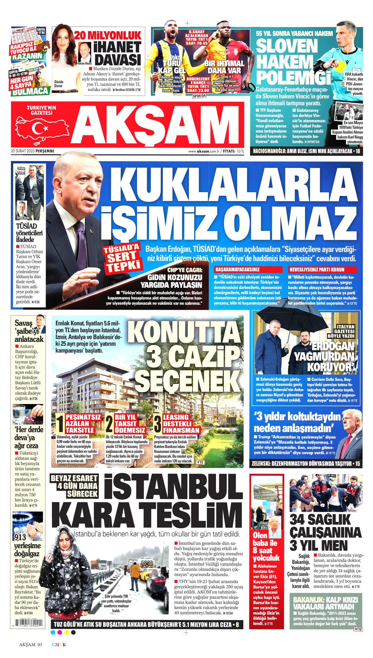 AKŞAM gazetesinin 20 Şubat 2025 tarihli birinci sayfası