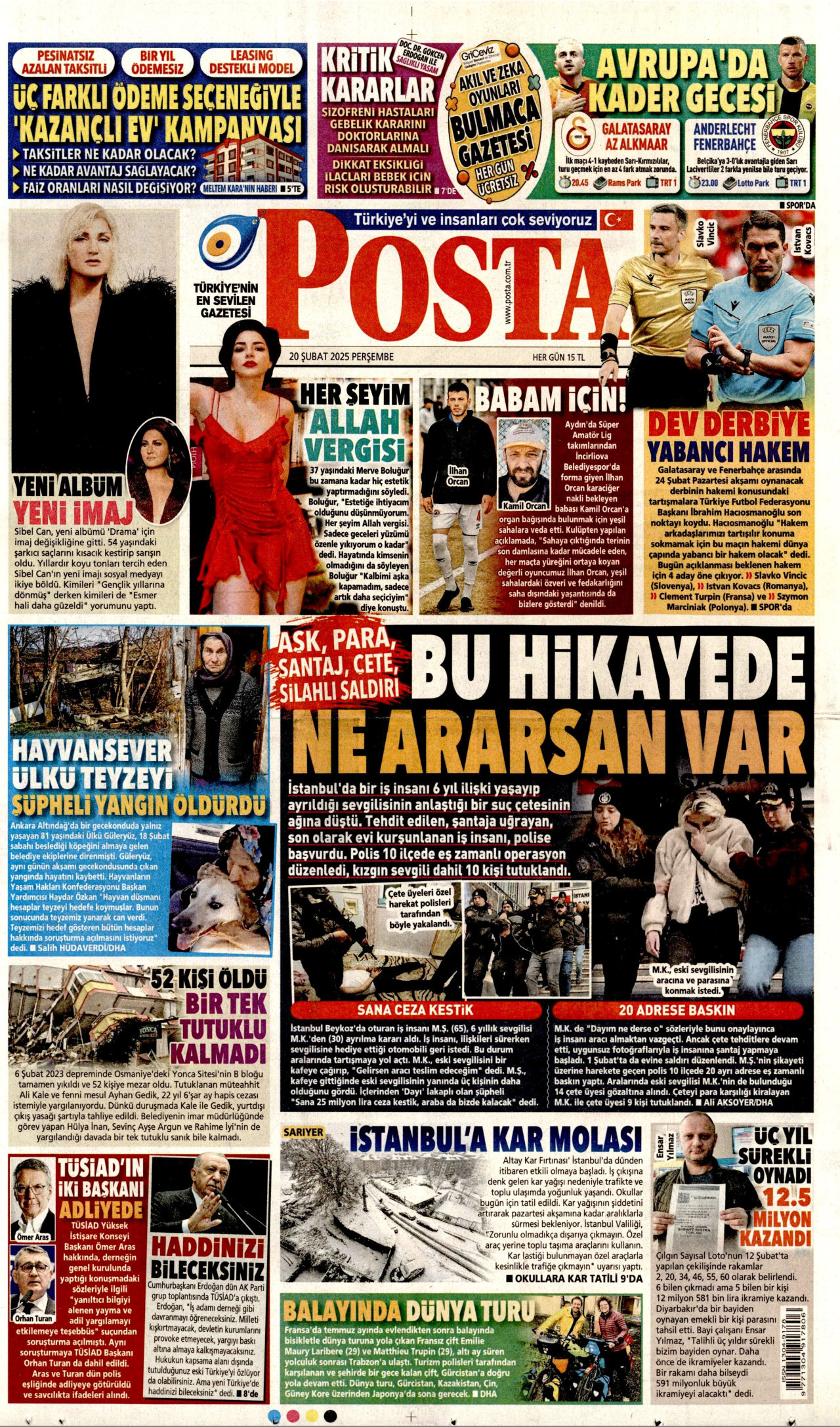 POSTA gazetesinin 20 Şubat 2025 tarihli birinci sayfası