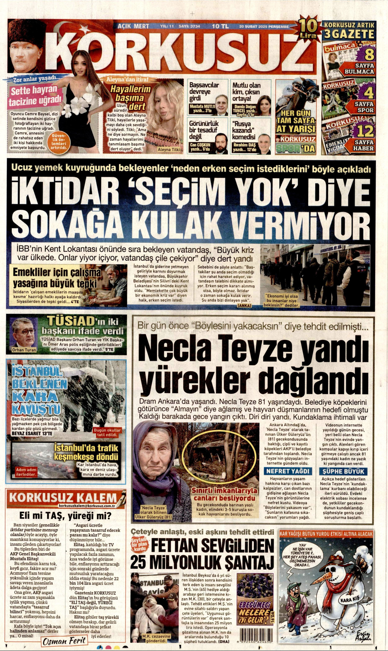 KORKUSUZ gazetesinin 20 Şubat 2025 tarihli birinci sayfası