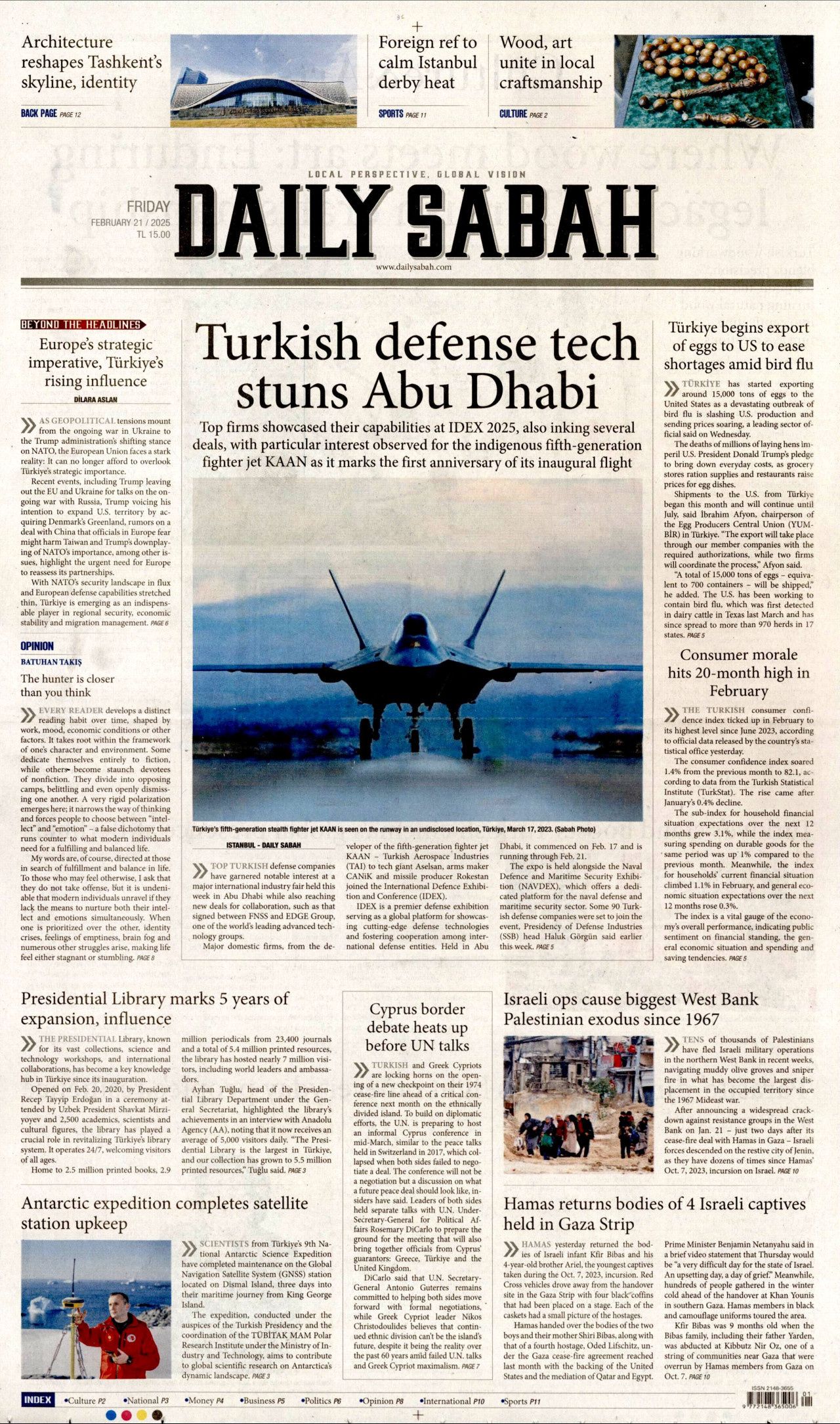 DAİLY SABAH gazetesinin 21 Şubat 2025 tarihli birinci sayfası