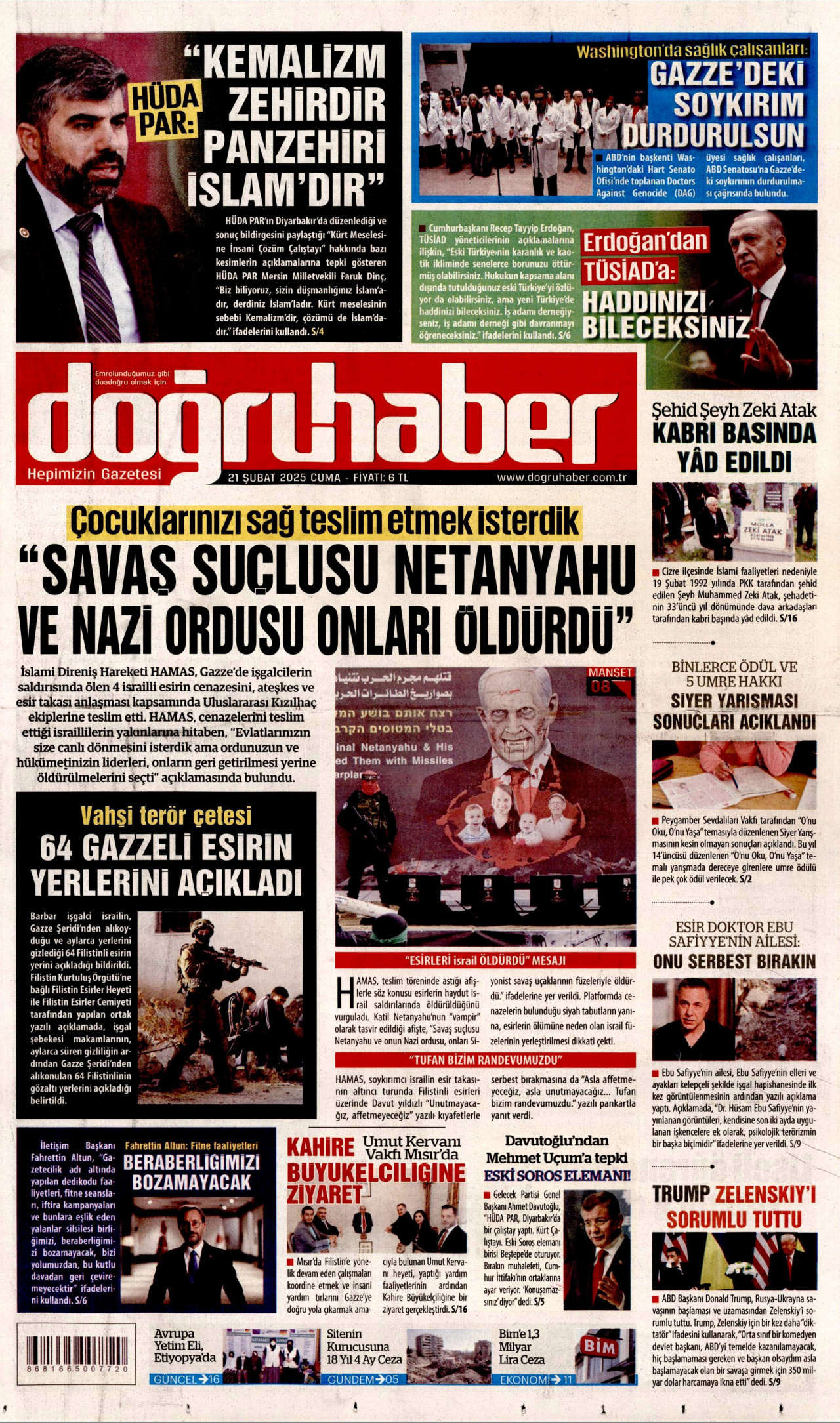 DOĞRU HABER gazetesinin 21 Şubat 2025 tarihli birinci sayfası