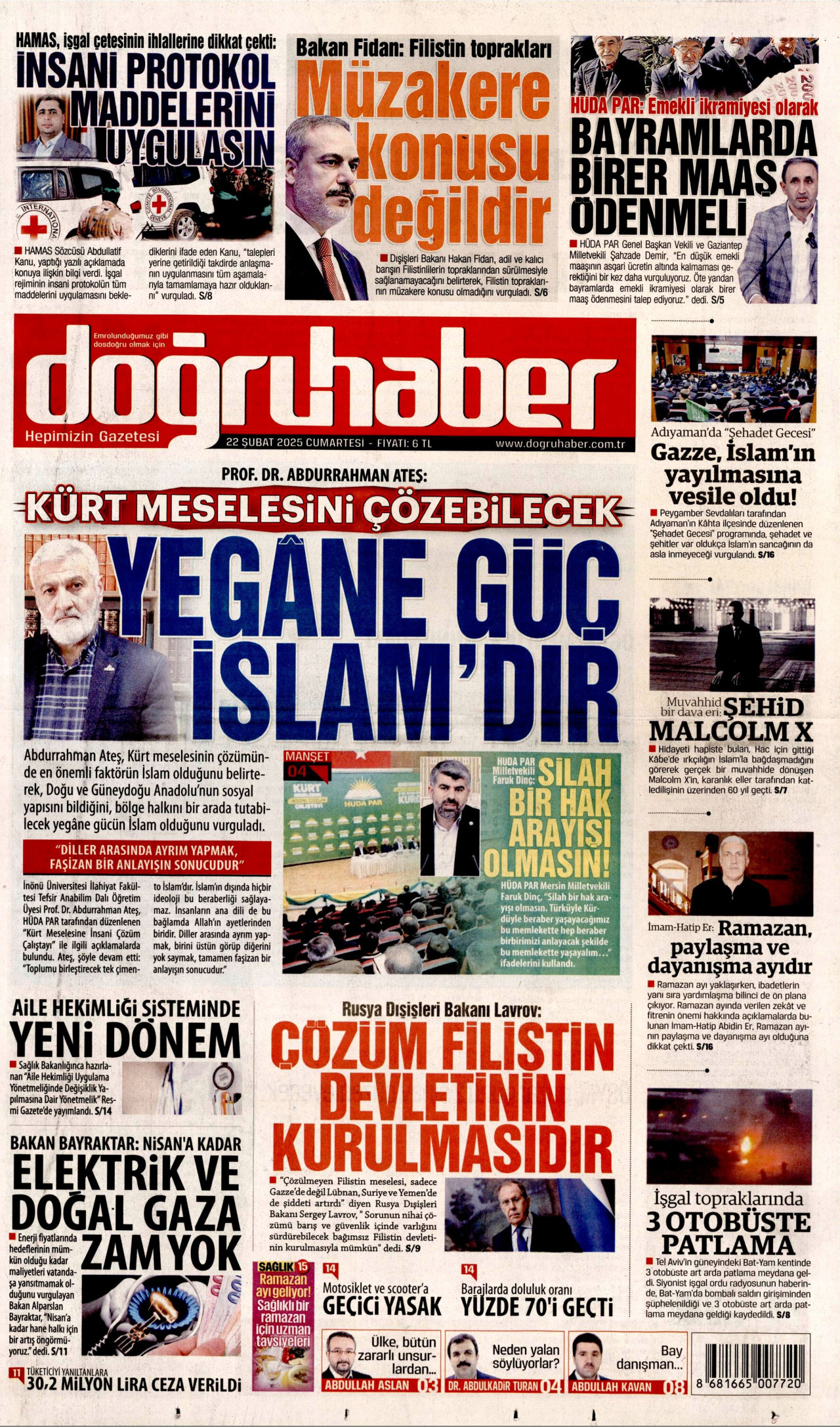 DOĞRU HABER gazetesinin 22 Şubat 2025 tarihli birinci sayfası