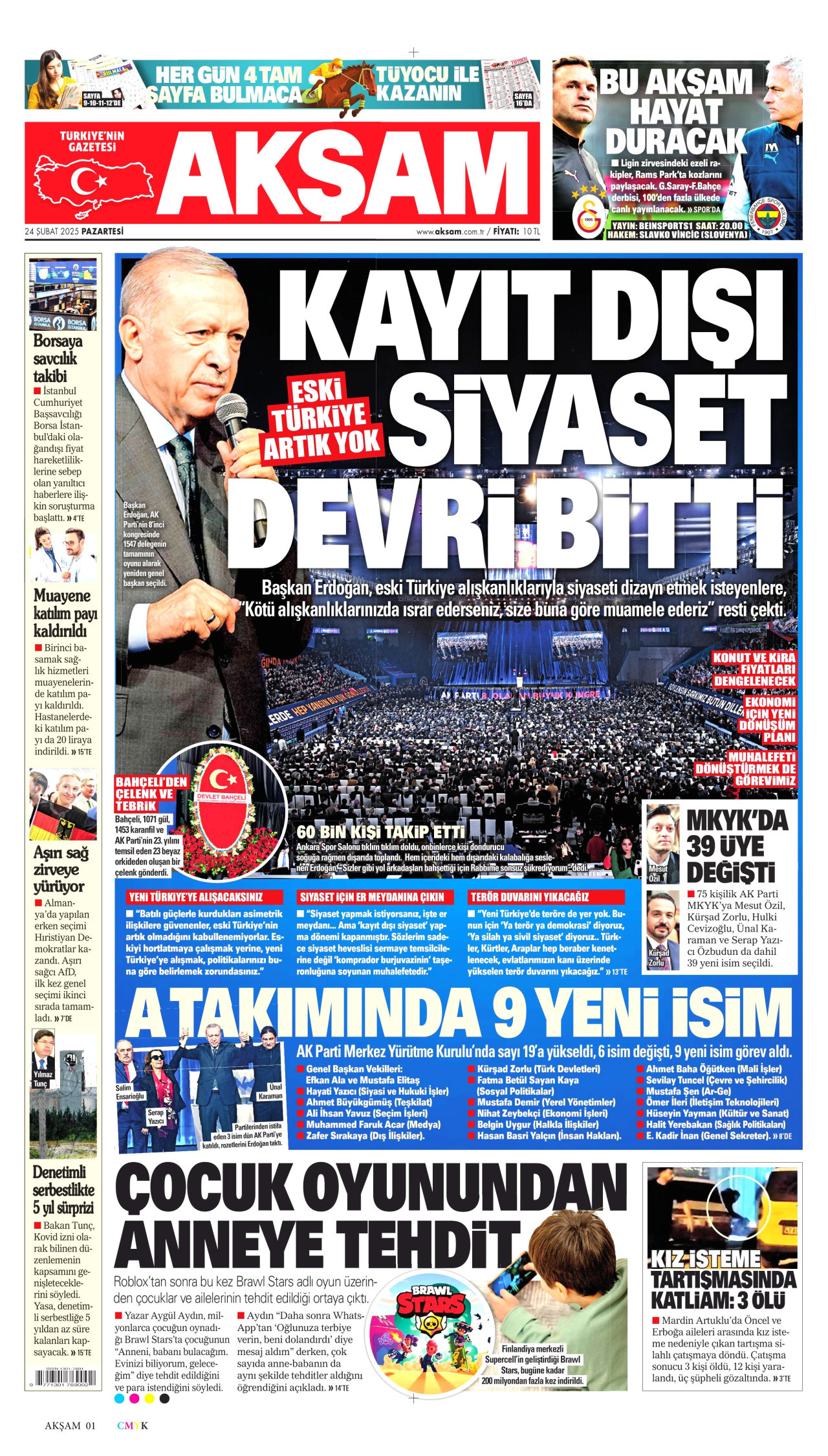 AKŞAM gazetesinin 24 Şubat 2025 tarihli birinci sayfası