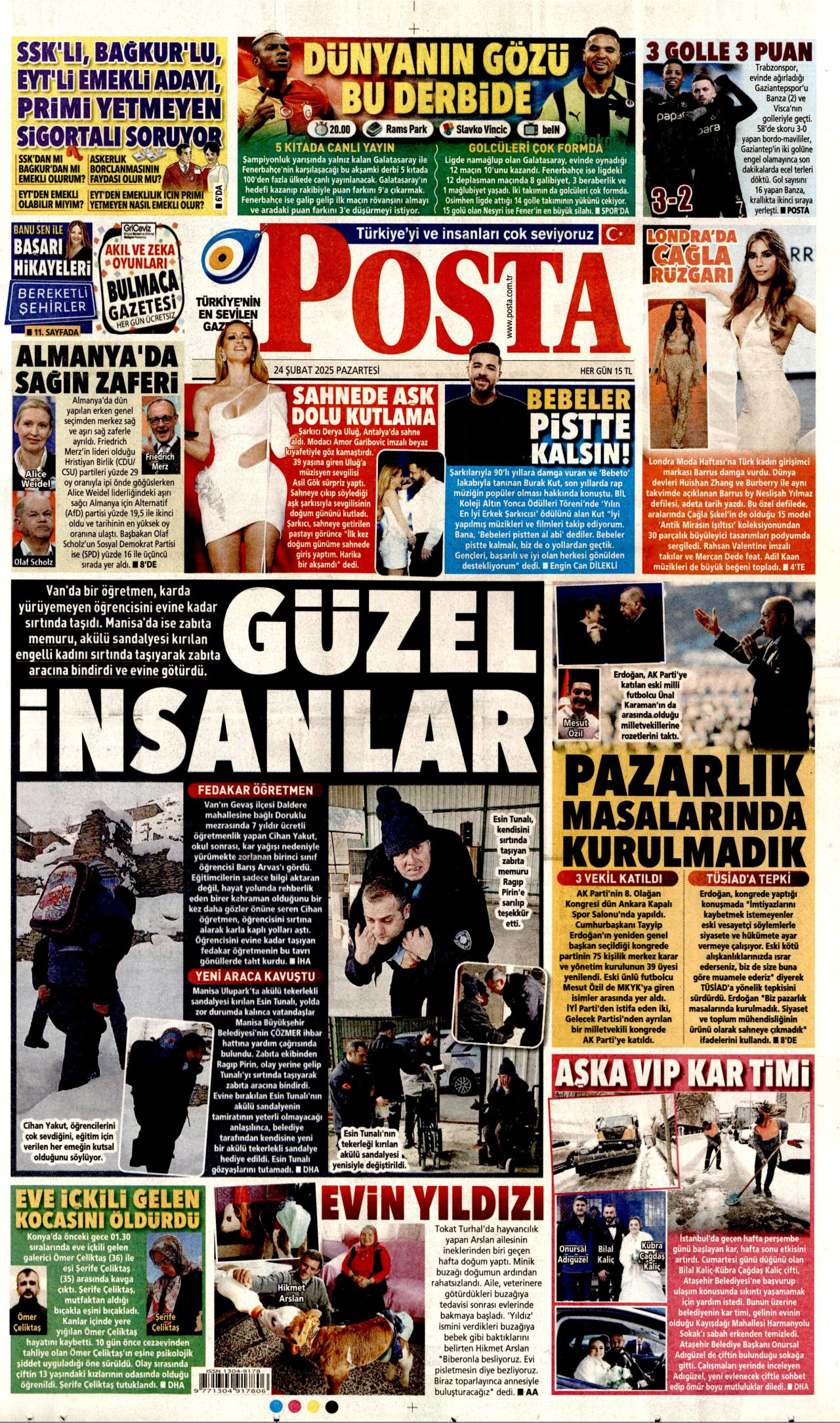 POSTA gazetesinin 24 Şubat 2025 tarihli birinci sayfası
