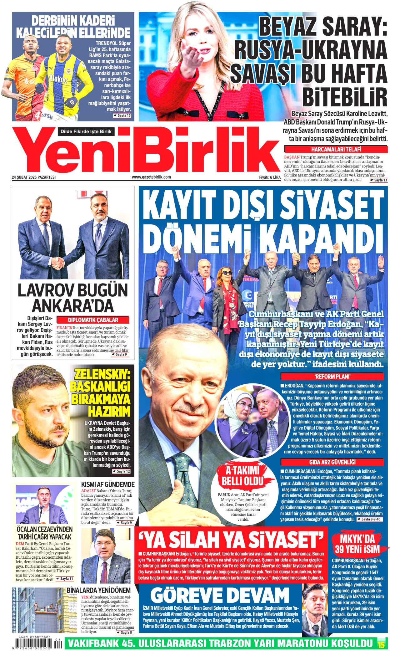 YENİBİRLİK gazetesinin 24 Şubat 2025 tarihli birinci sayfası