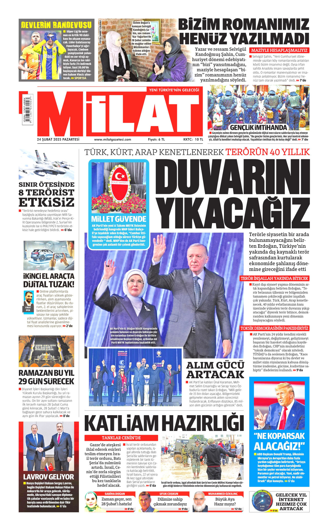 MİLAT gazetesinin 24 Şubat 2025 tarihli birinci sayfası