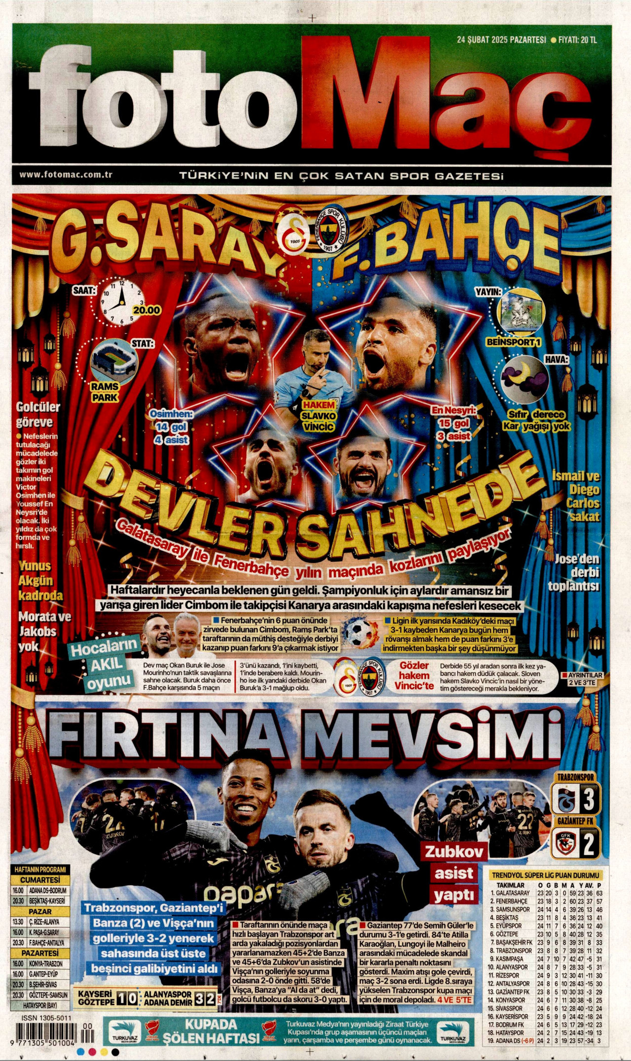 FOTOMAÇ gazetesinin 24 Şubat 2025 tarihli birinci sayfası