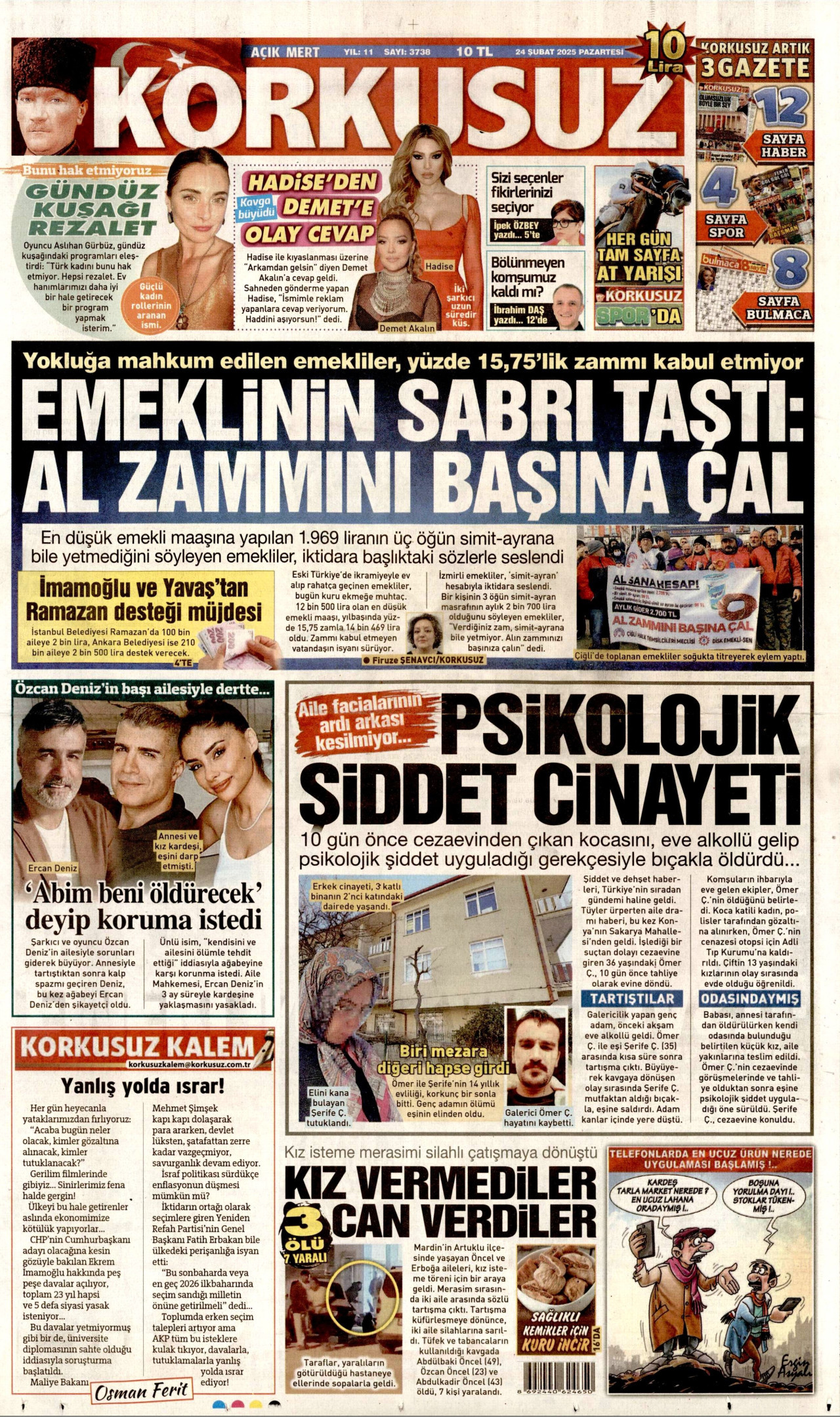 KORKUSUZ gazetesinin 24 Şubat 2025 tarihli birinci sayfası