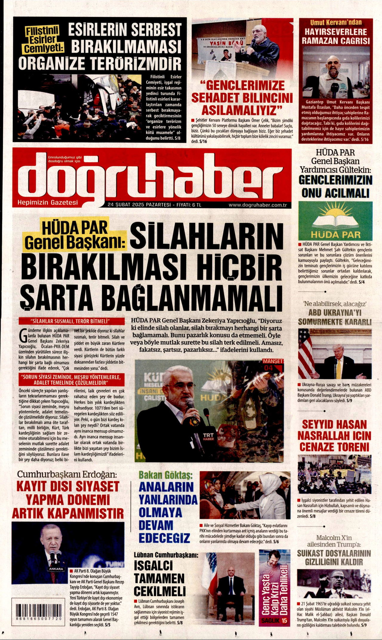 DOĞRU HABER gazetesinin 24 Şubat 2025 tarihli birinci sayfası