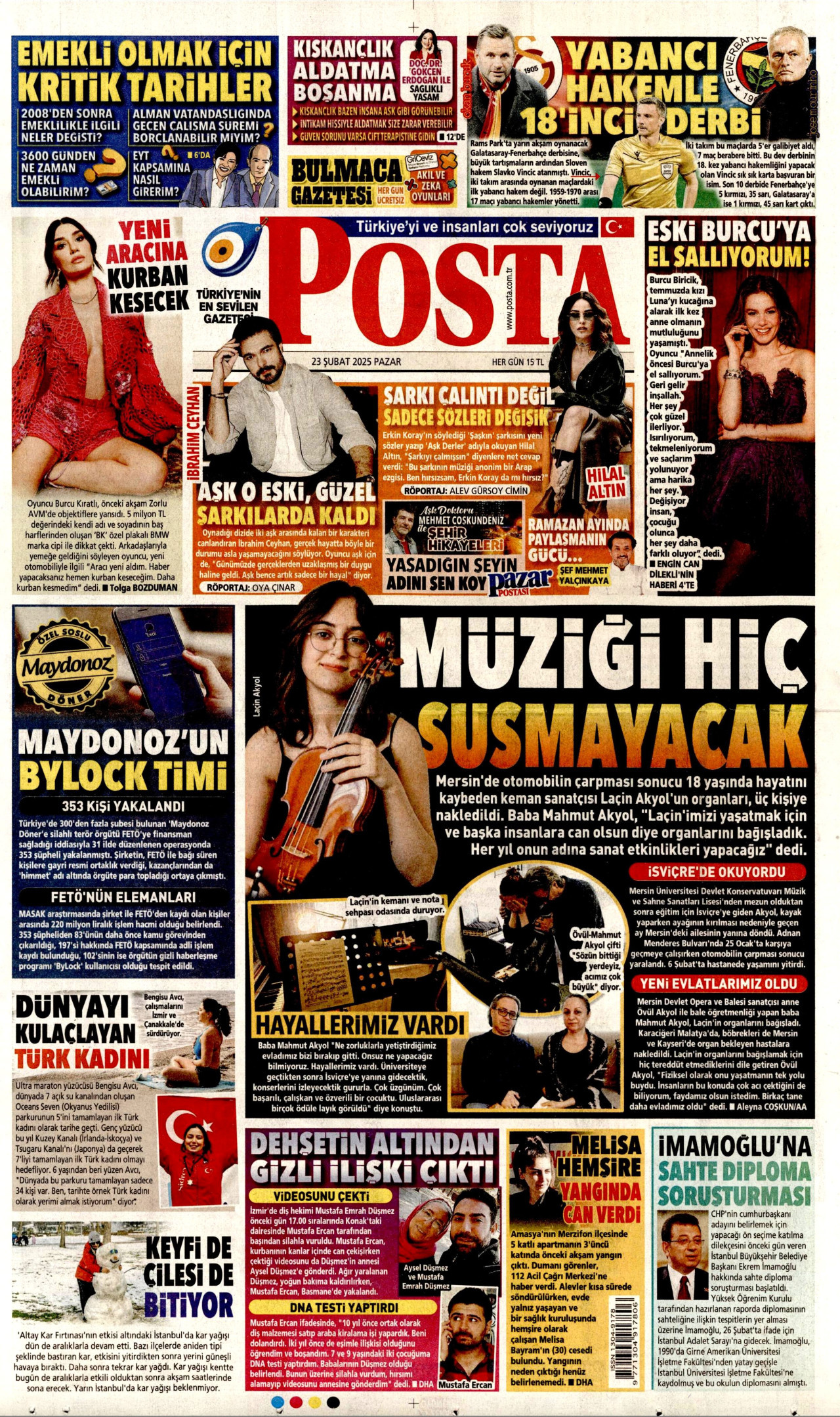POSTA gazetesinin 23 Şubat 2025 tarihli birinci sayfası