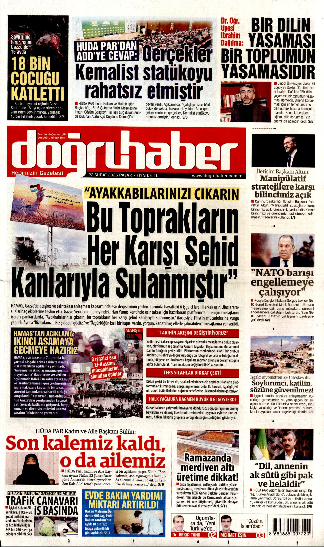 DOĞRU HABER gazetesinin 23 Şubat 2025 tarihli birinci sayfası