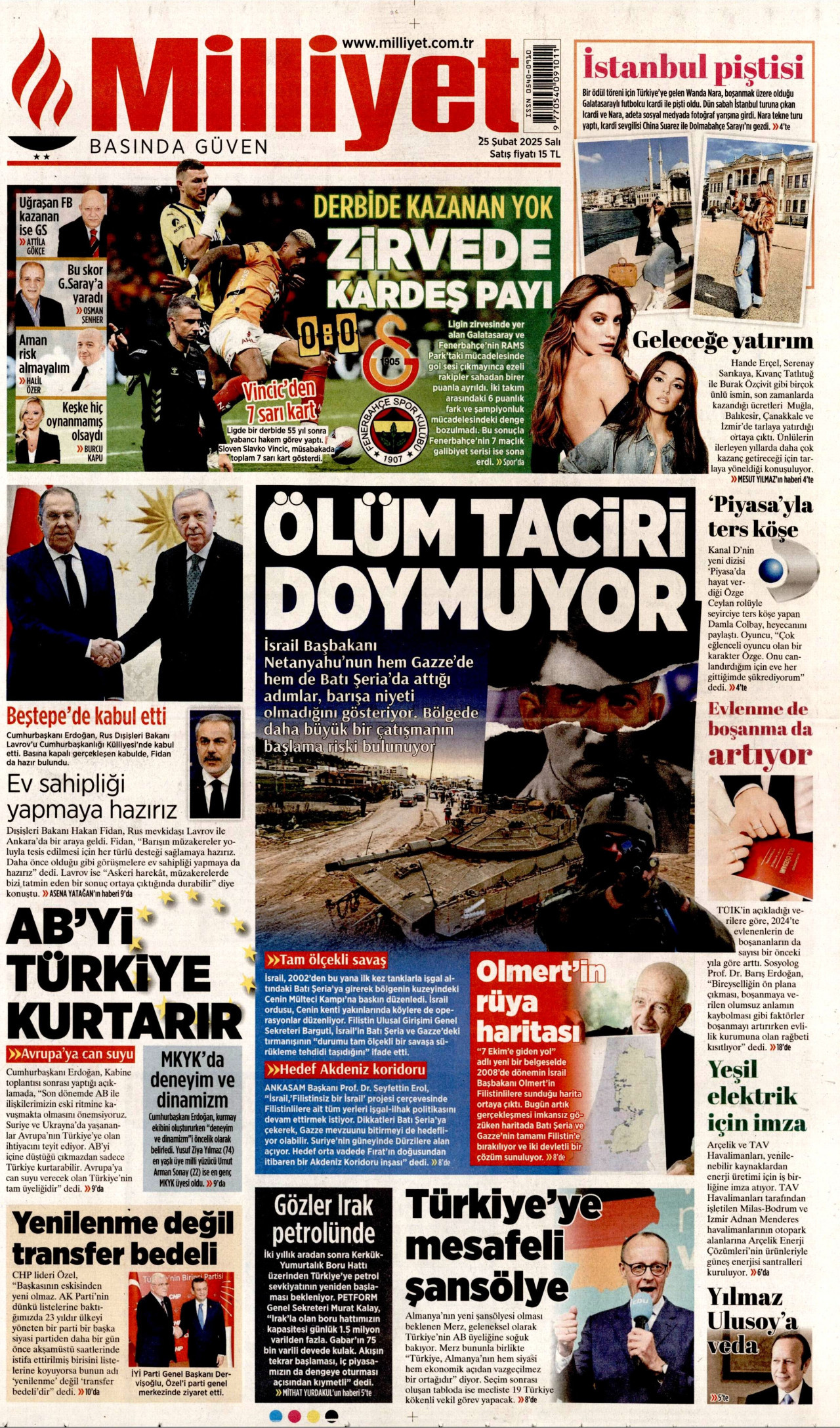 MİLLİYET gazetesinin 25 Şubat 2025 tarihli birinci sayfası