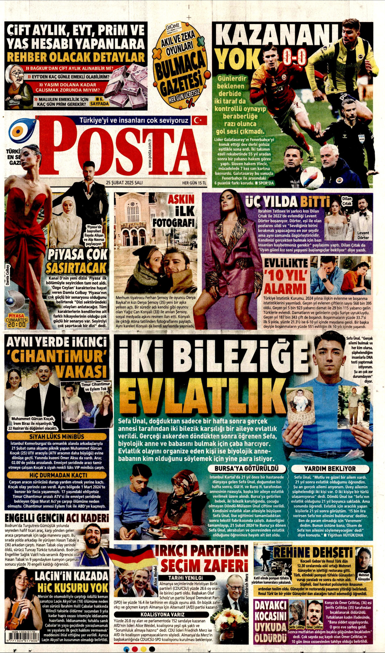 POSTA gazetesinin 25 Şubat 2025 tarihli birinci sayfası