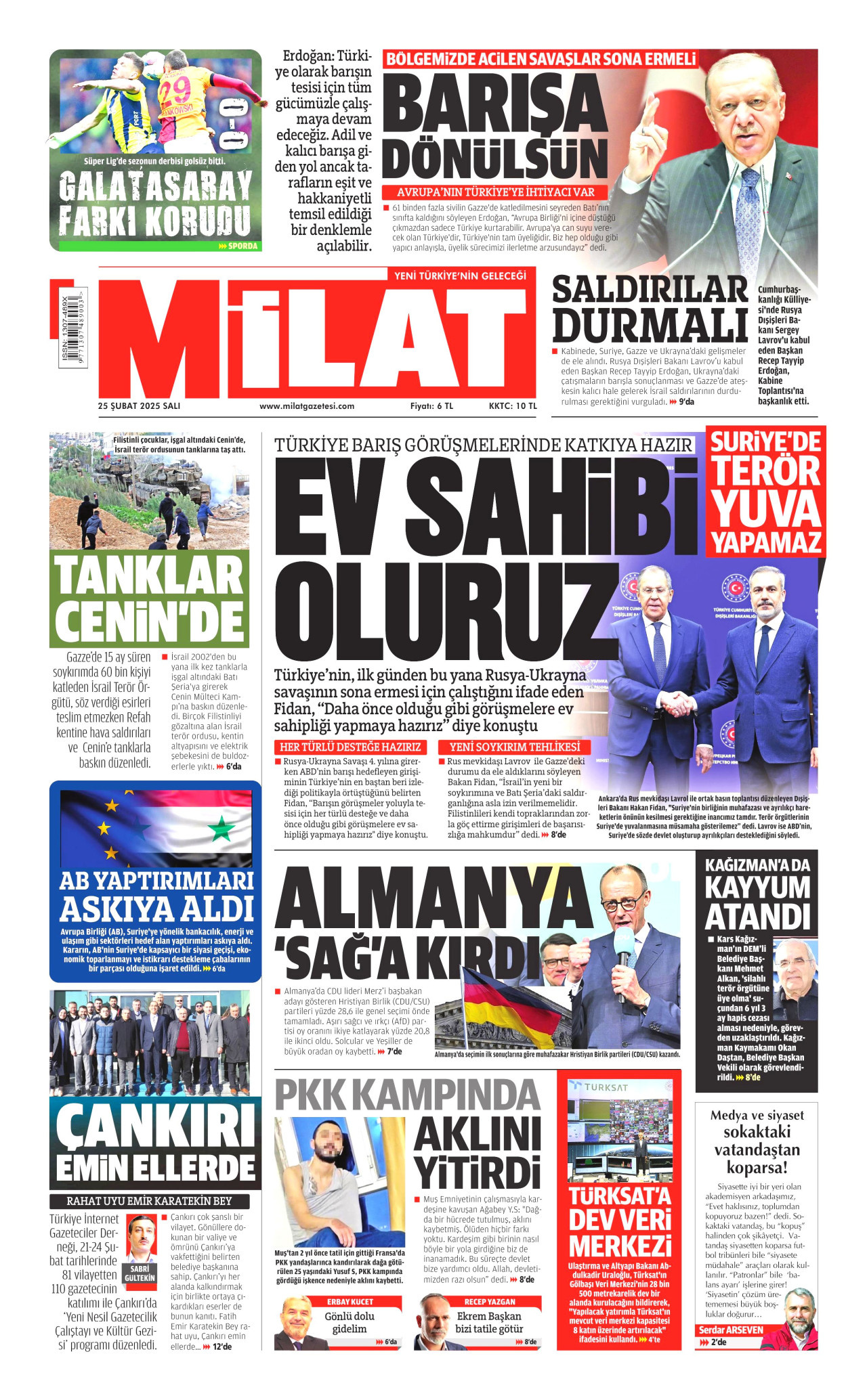 MİLAT gazetesinin 25 Şubat 2025 tarihli birinci sayfası