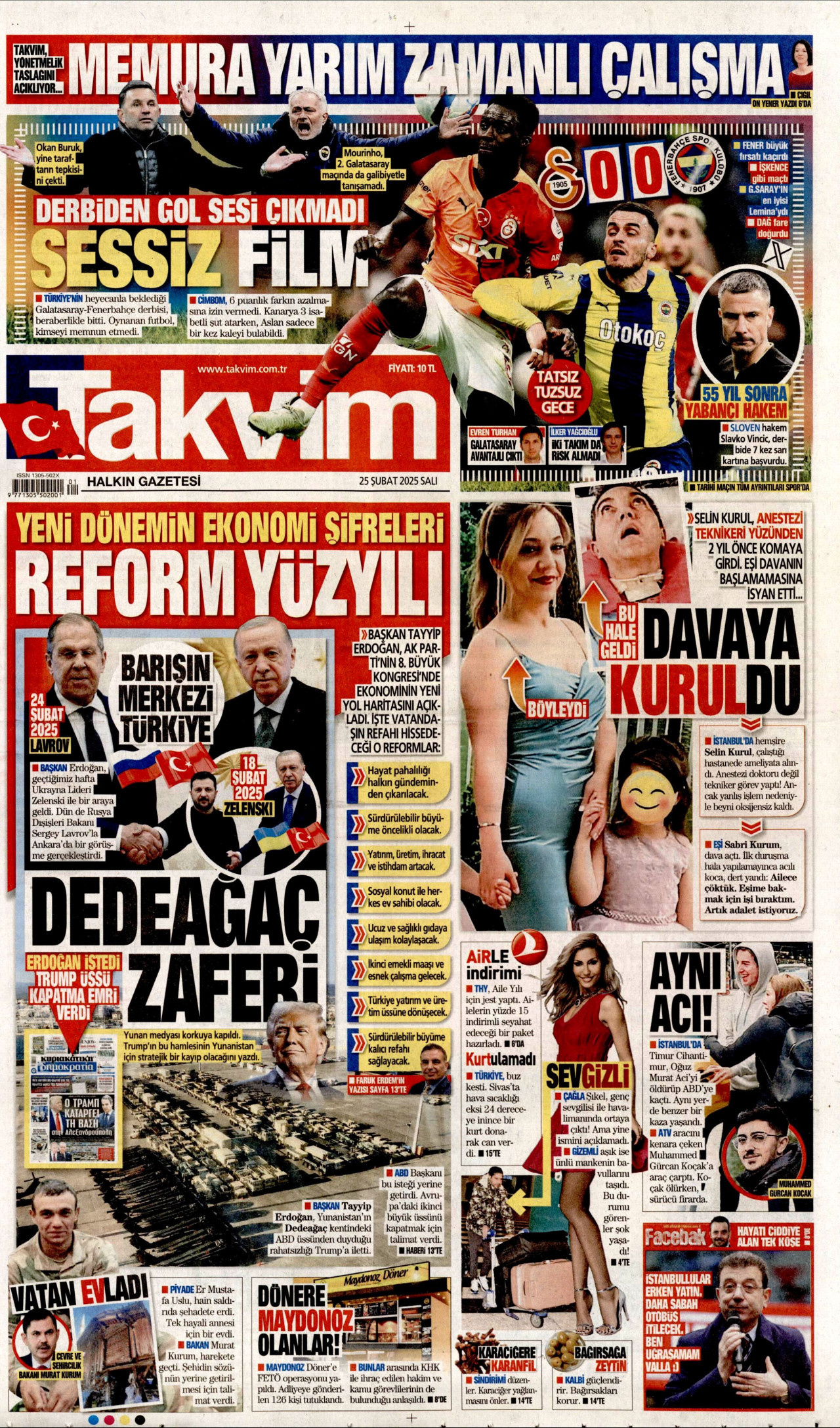 TAKVİM gazetesinin 25 Şubat 2025 tarihli birinci sayfası