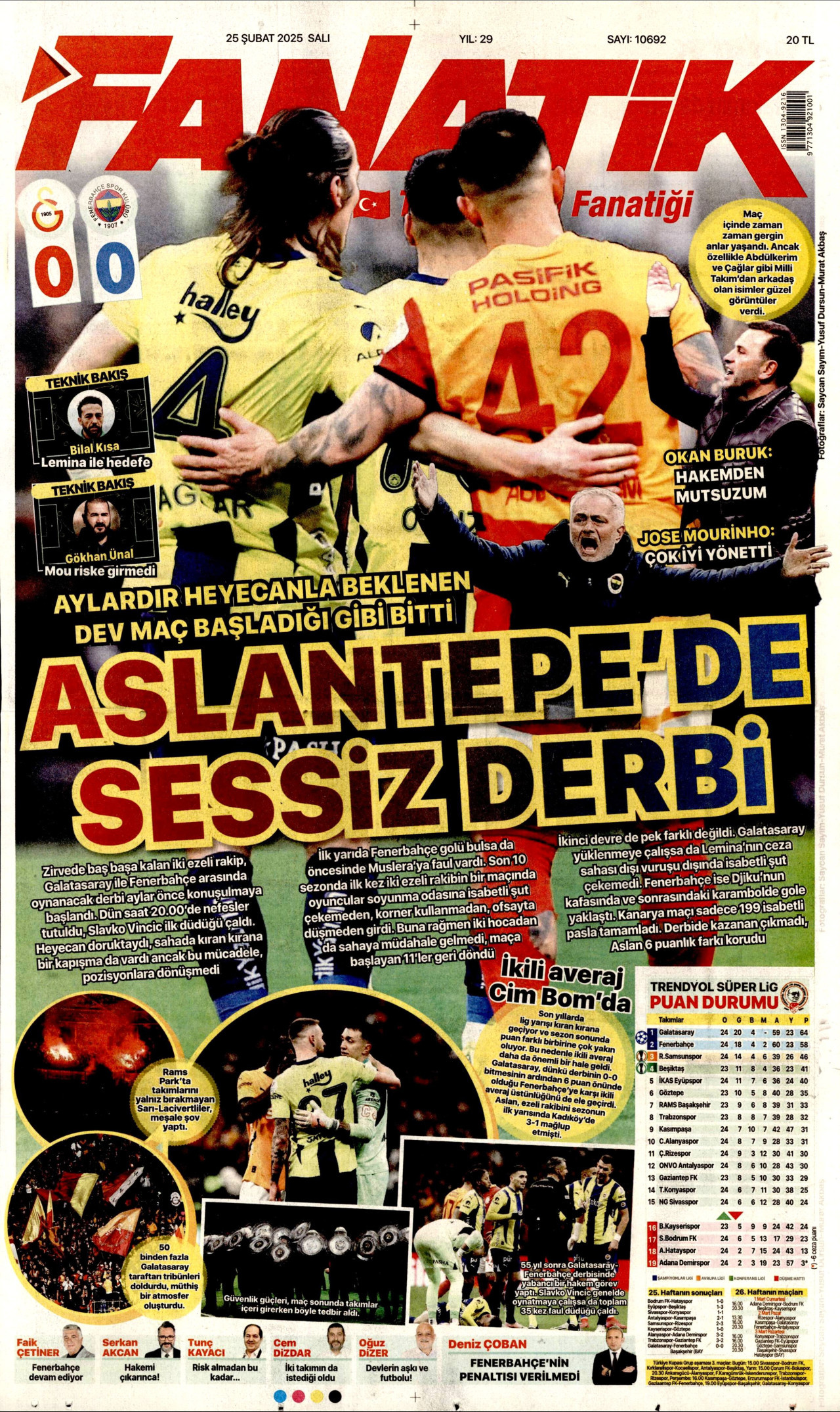 FANATİK gazetesinin 25 Şubat 2025 tarihli birinci sayfası