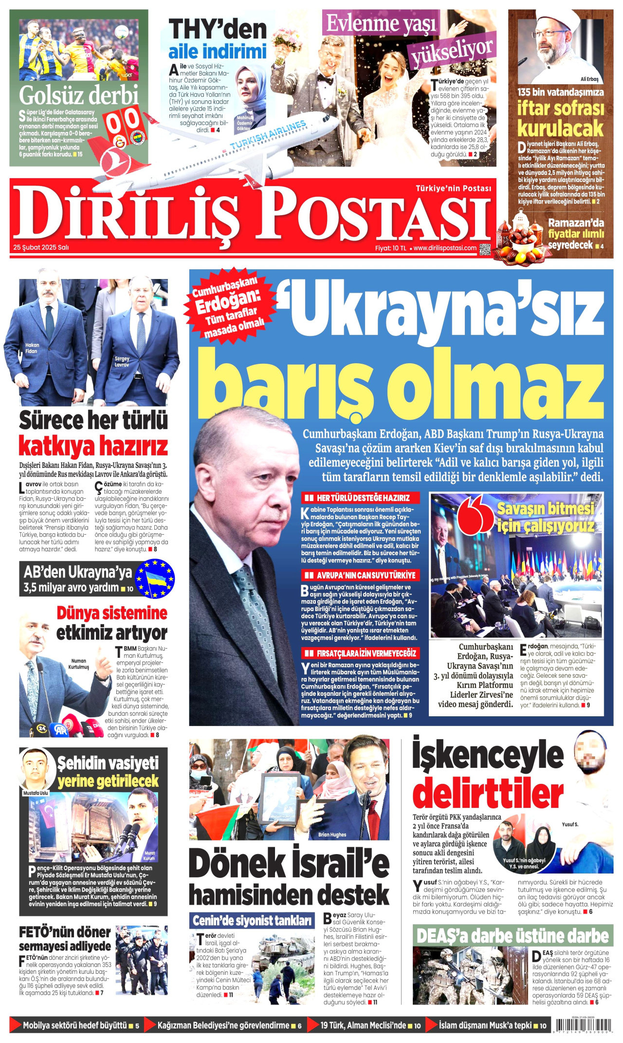 DİRİLİŞ POSTASI gazetesinin 25 Şubat 2025 tarihli birinci sayfası