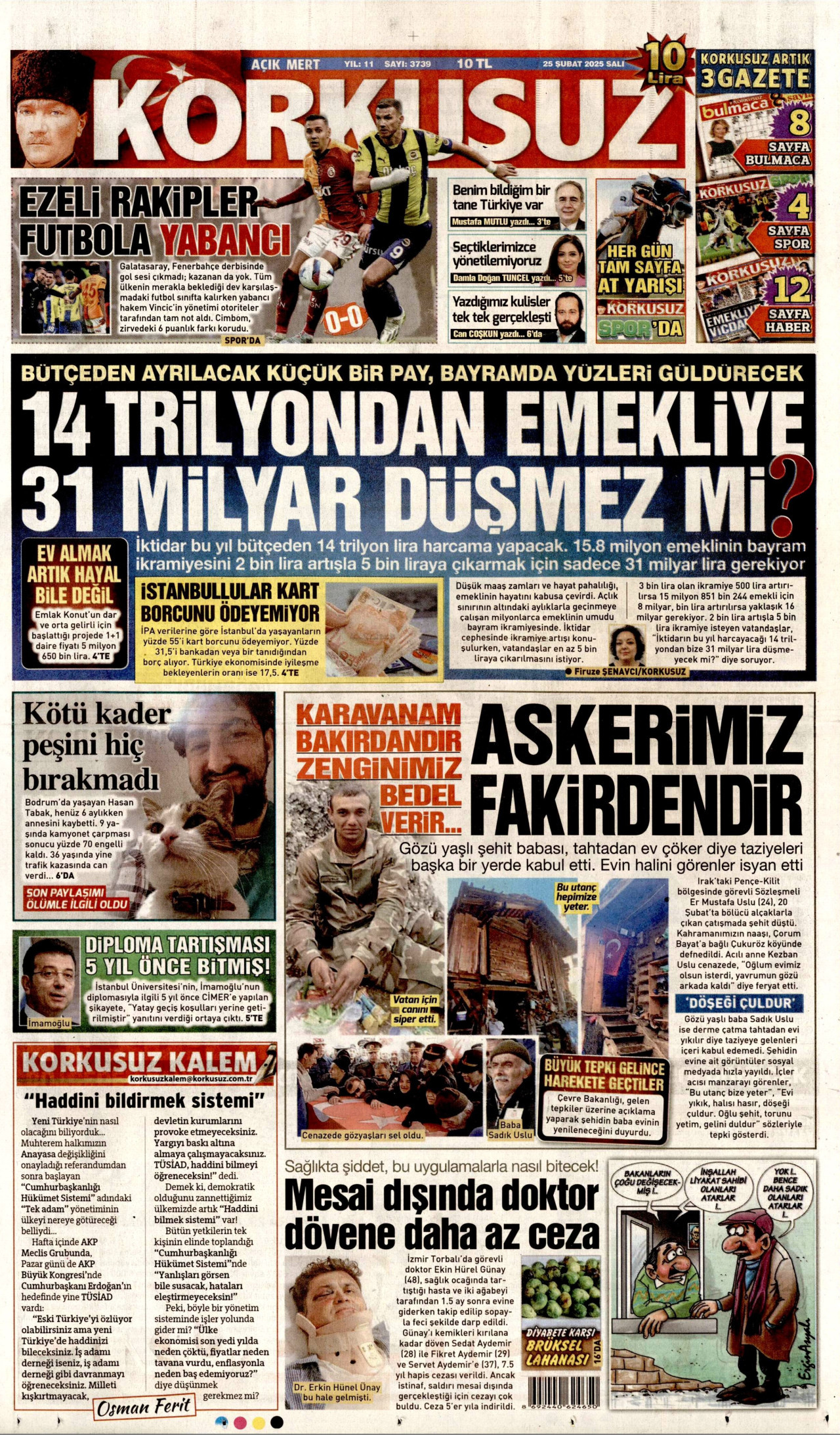 KORKUSUZ gazetesinin 25 Şubat 2025 tarihli birinci sayfası