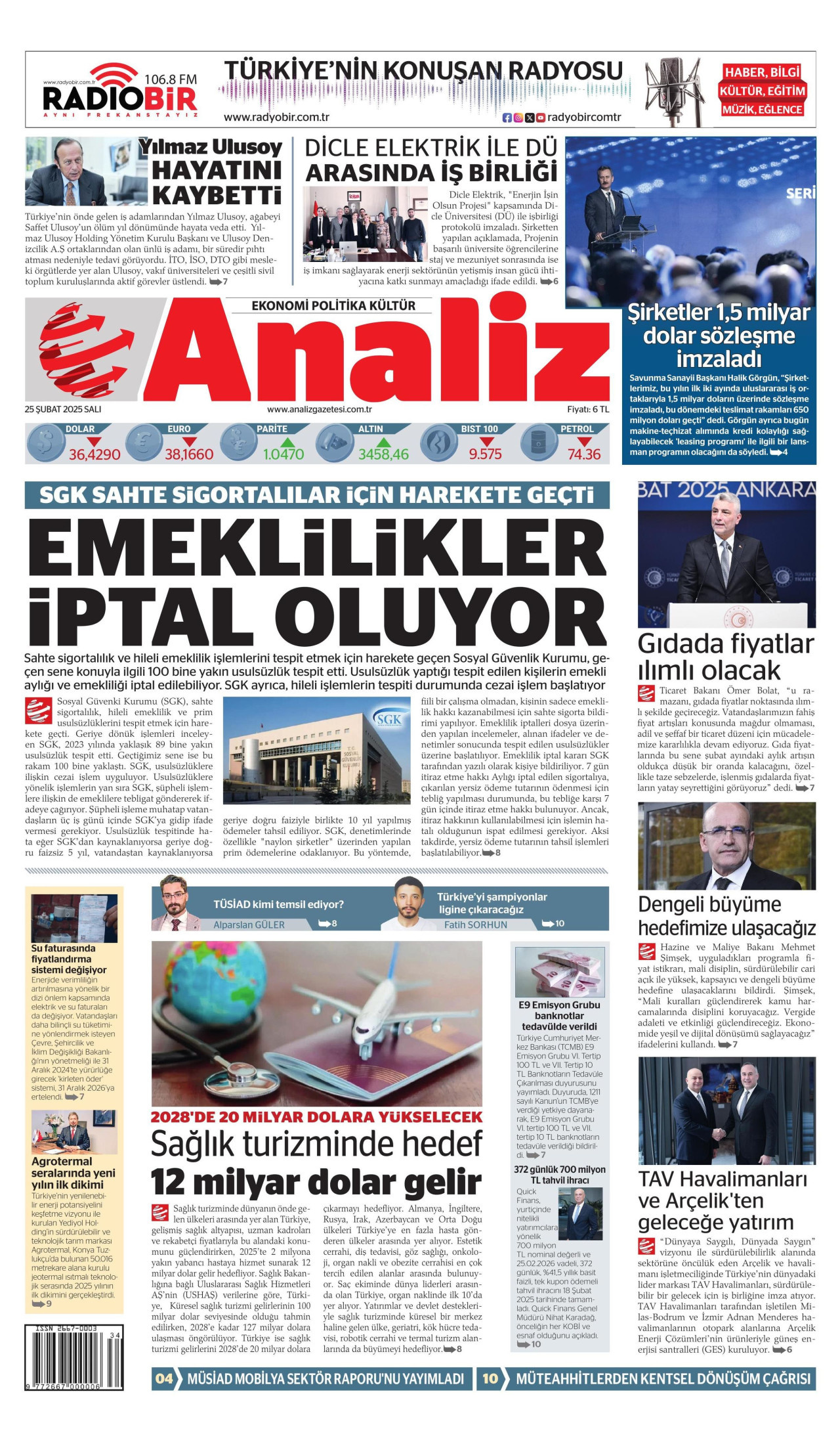 ANALİZ gazetesinin 25 Şubat 2025 tarihli birinci sayfası