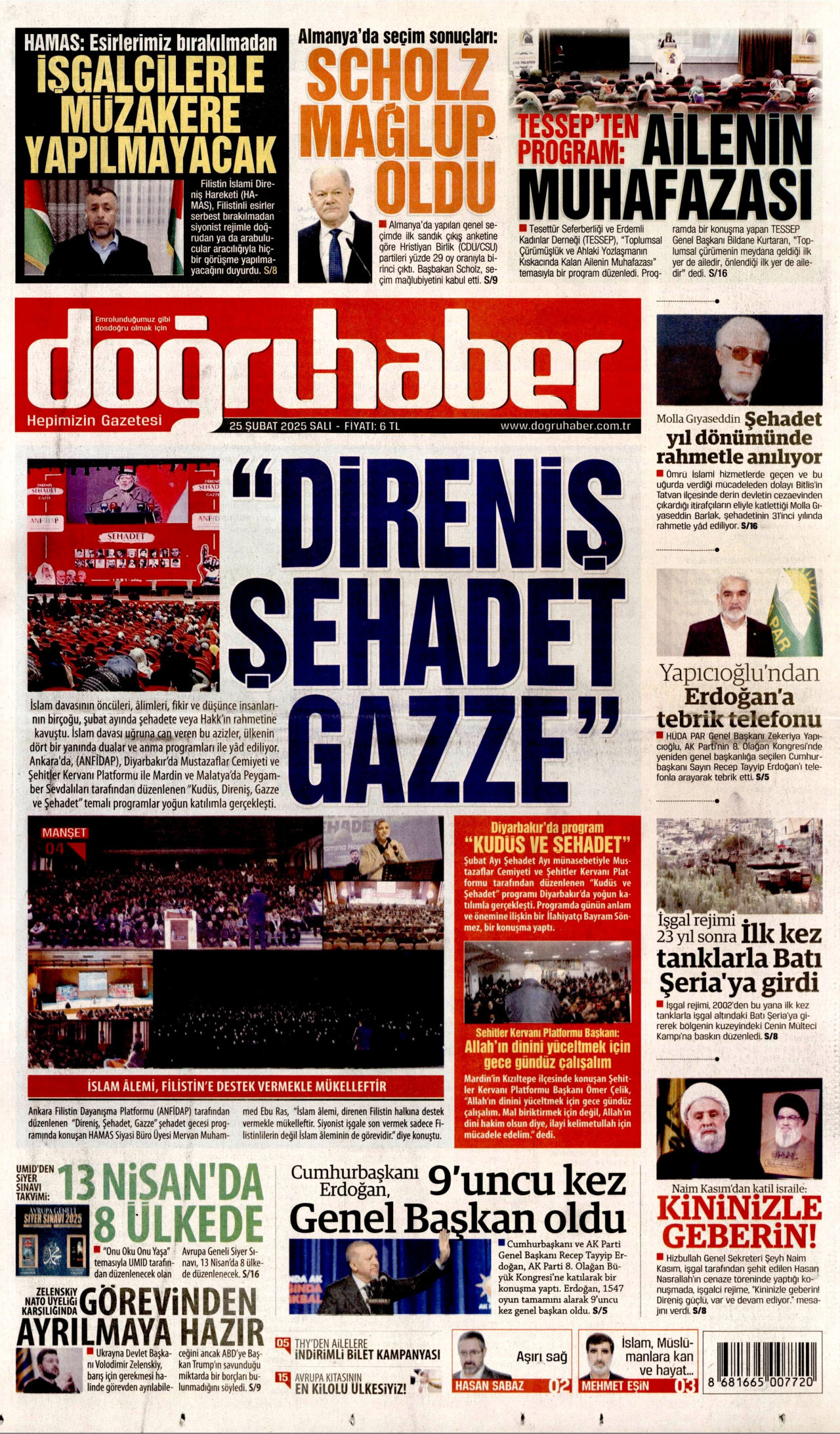 DOĞRU HABER gazetesinin 25 Şubat 2025 tarihli birinci sayfası