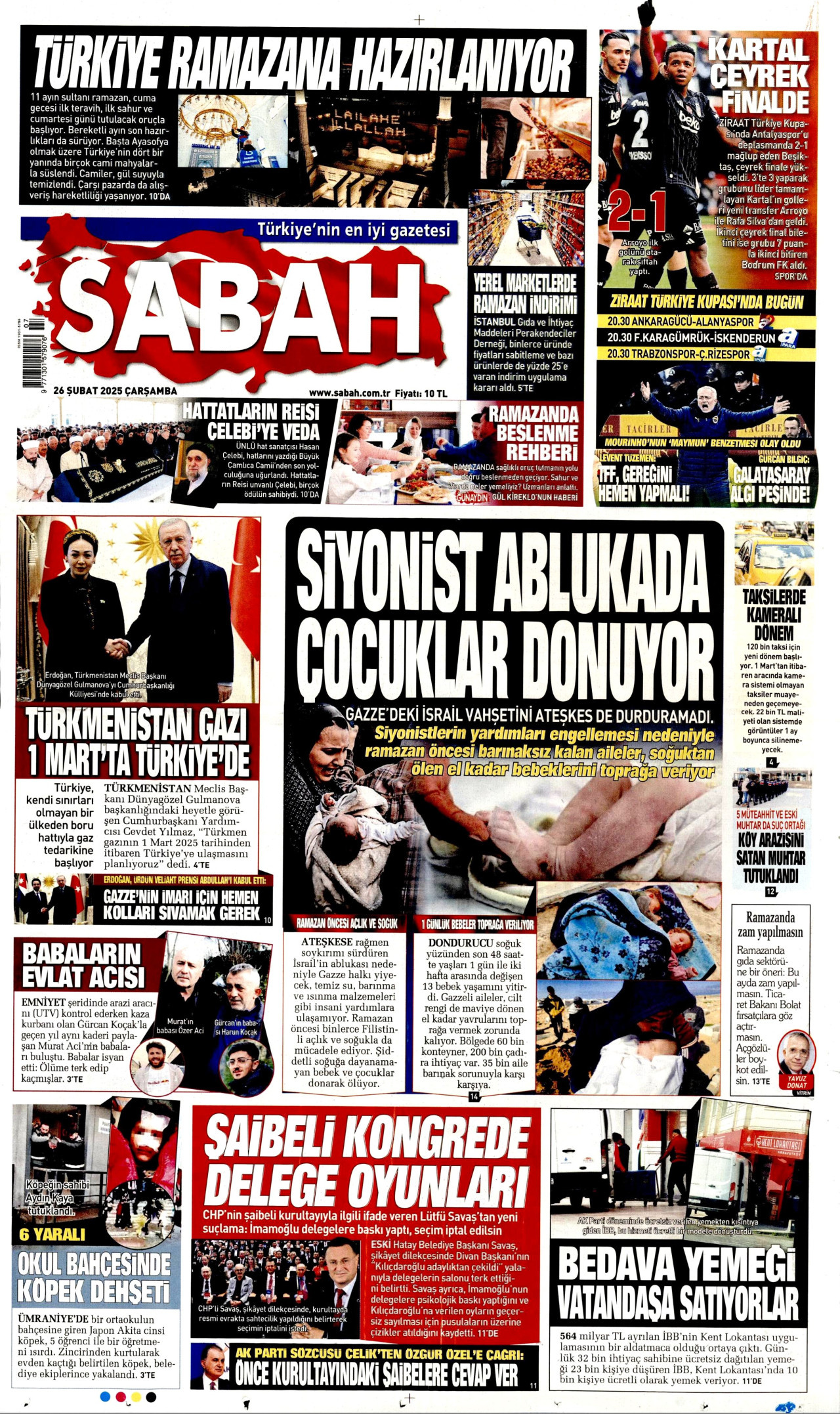 SABAH gazetesinin 26 Şubat 2025 tarihli birinci sayfası