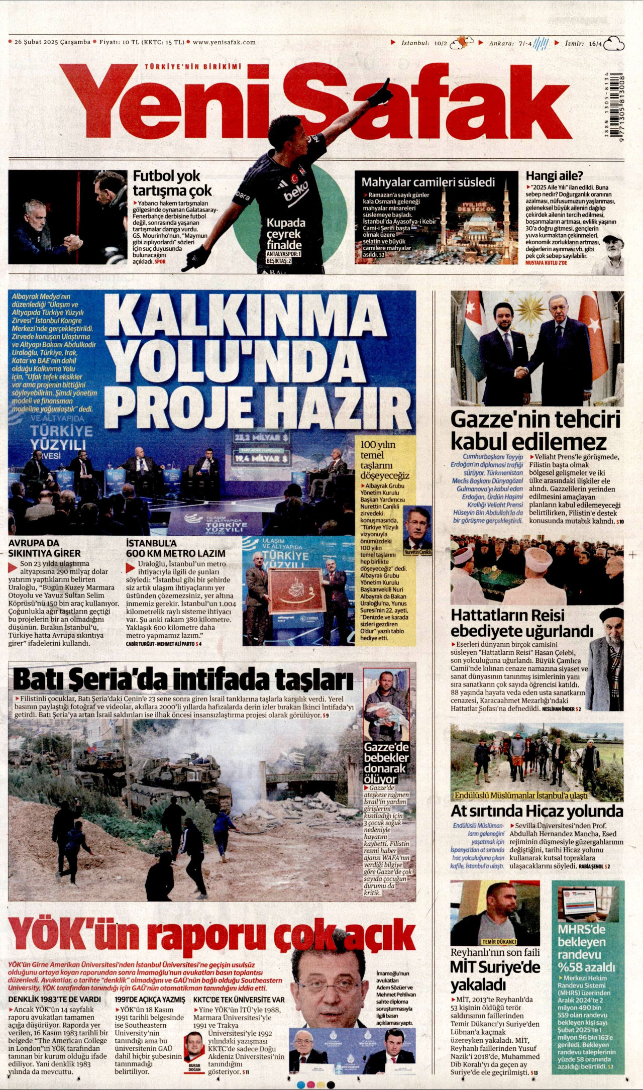 YENİ ŞAFAK gazetesinin 26 Şubat 2025 tarihli birinci sayfası