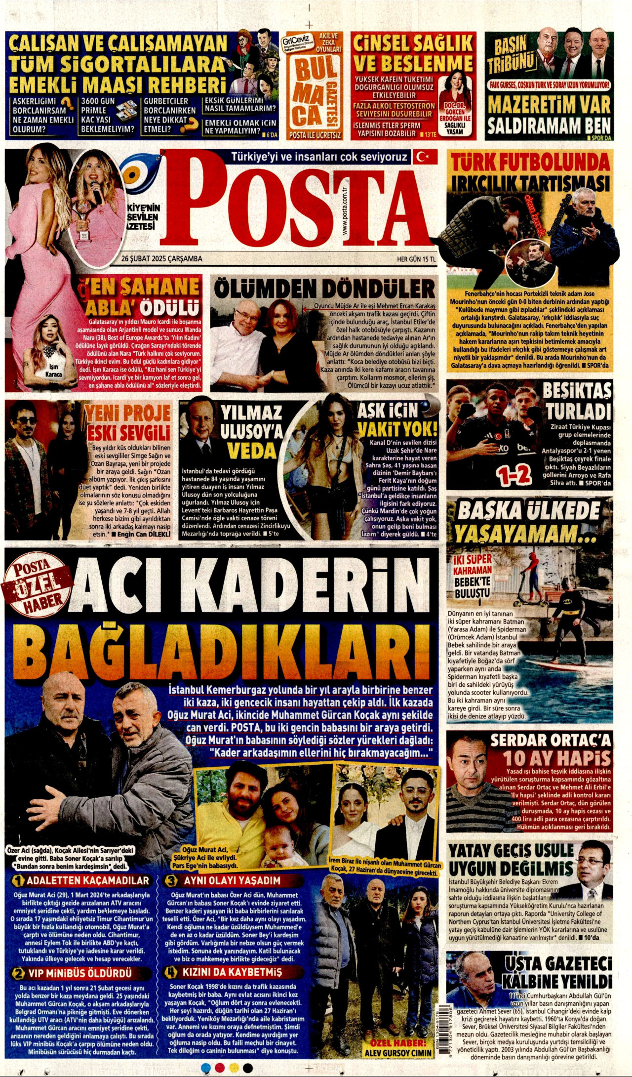POSTA gazetesinin 26 Şubat 2025 tarihli birinci sayfası