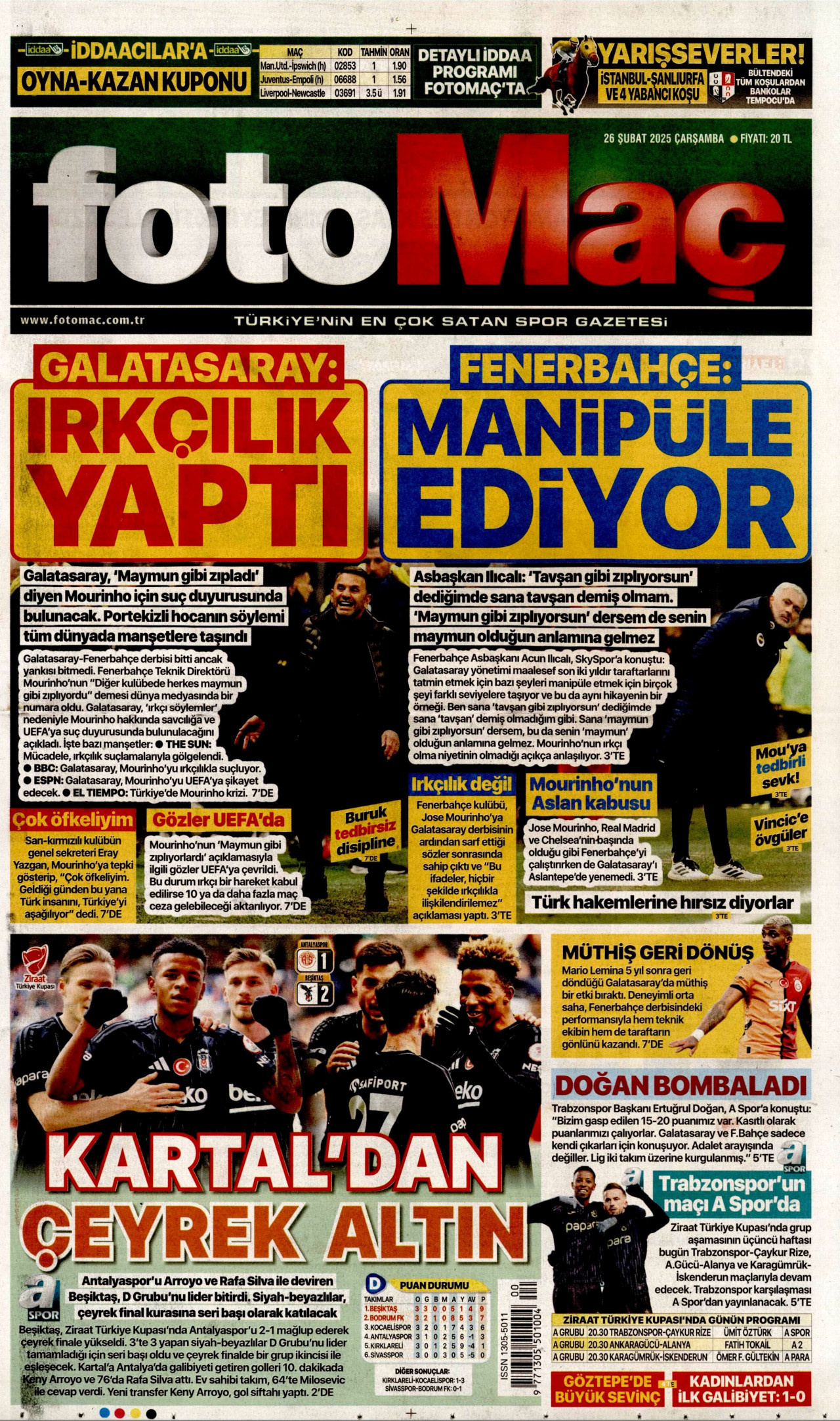 FOTOMAÇ gazetesinin 26 Şubat 2025 tarihli birinci sayfası