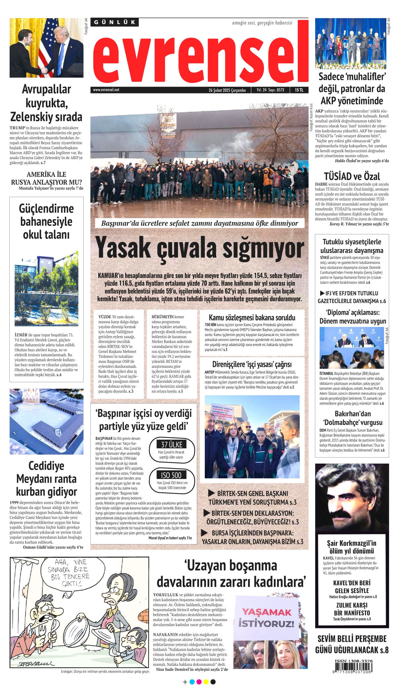 EVRENSEL gazetesinin 26 Şubat 2025 tarihli birinci sayfası