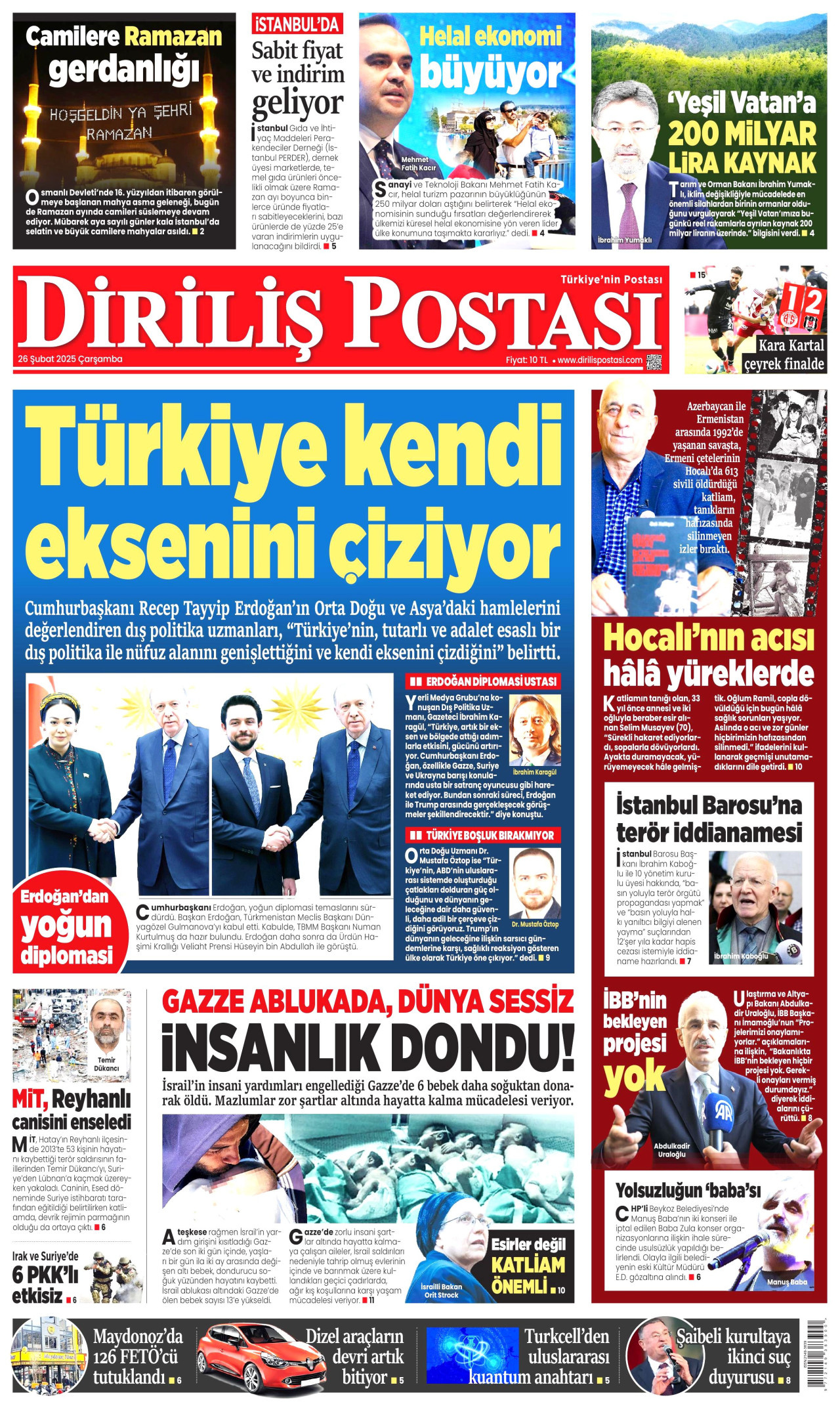 DİRİLİŞ POSTASI gazetesinin 26 Şubat 2025 tarihli birinci sayfası