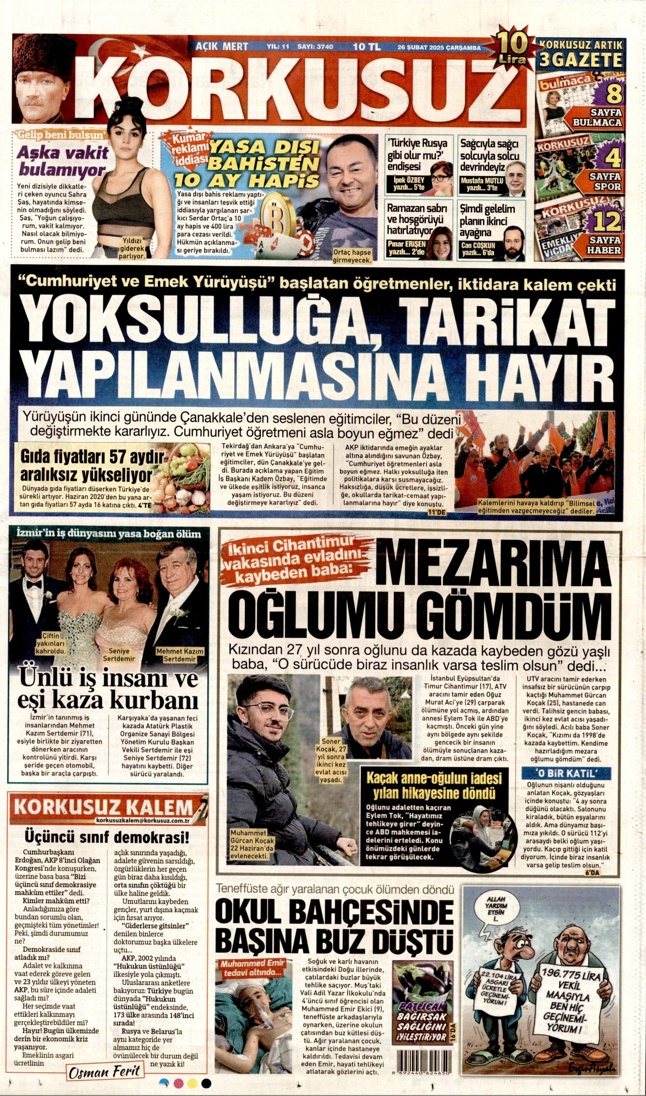 KORKUSUZ gazetesinin 26 Şubat 2025 tarihli birinci sayfası
