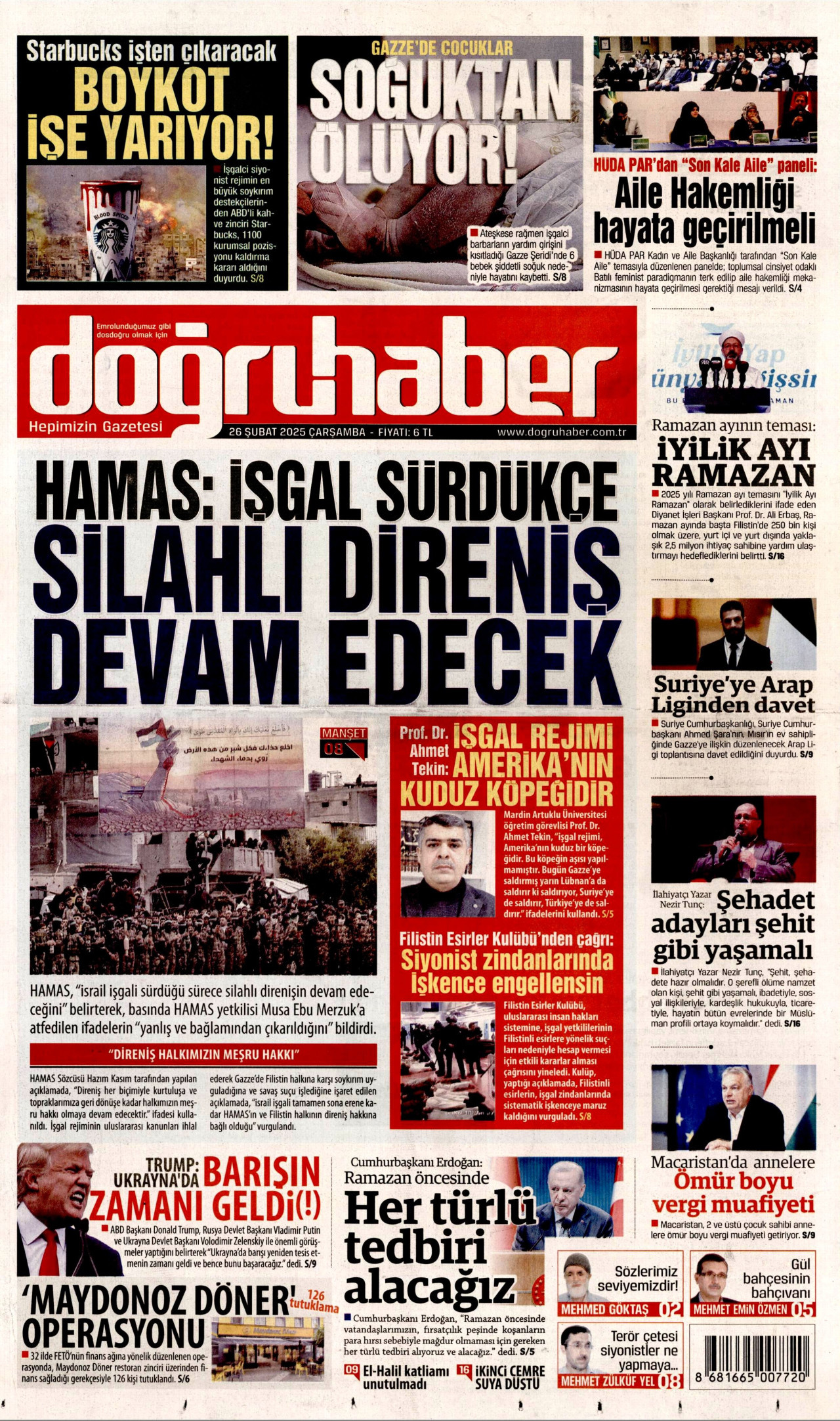 DOĞRU HABER gazetesinin 26 Şubat 2025 tarihli birinci sayfası