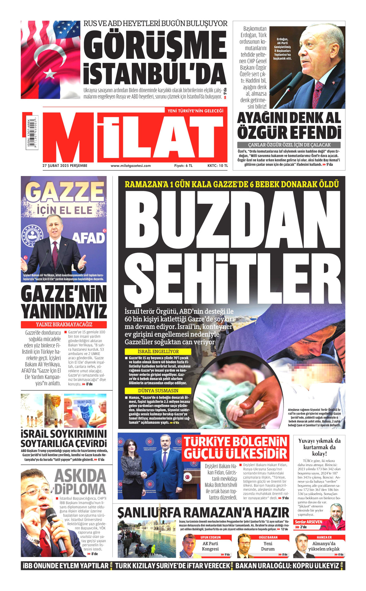 MİLAT gazetesinin 27 Şubat 2025 tarihli birinci sayfası