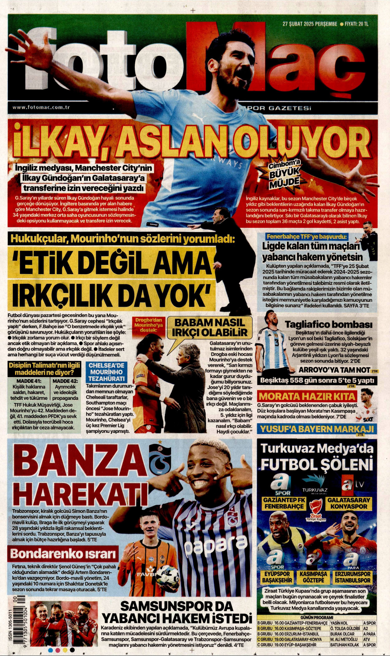 FOTOMAÇ gazetesinin 27 Şubat 2025 tarihli birinci sayfası