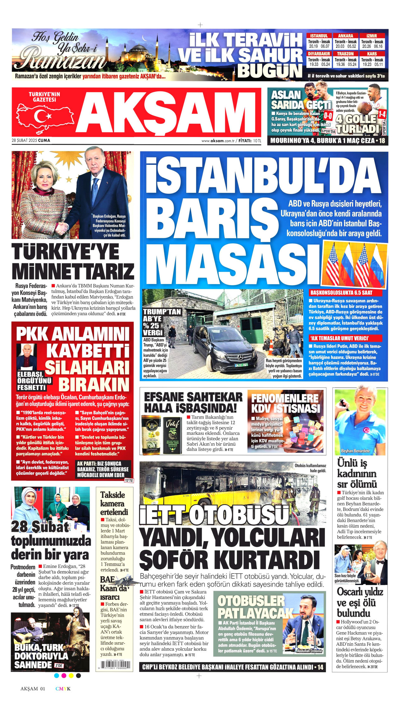 AKŞAM gazetesinin 28 Şubat 2025 tarihli birinci sayfası