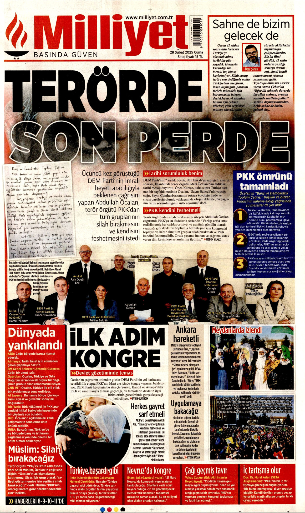 MİLLİYET gazetesinin 28 Şubat 2025 tarihli birinci sayfası