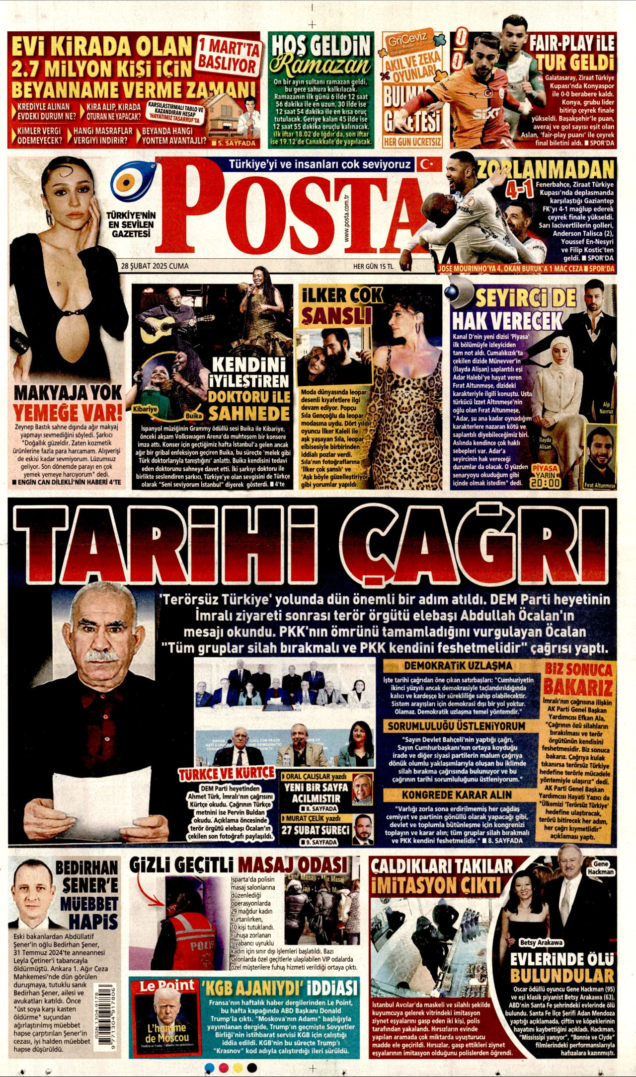 POSTA gazetesinin 28 Şubat 2025 tarihli birinci sayfası