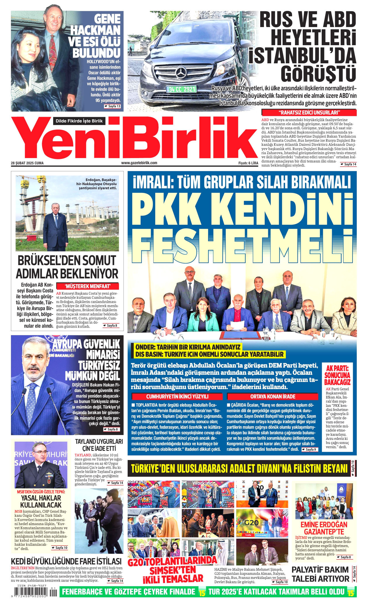 YENİBİRLİK gazetesinin 28 Şubat 2025 tarihli birinci sayfası