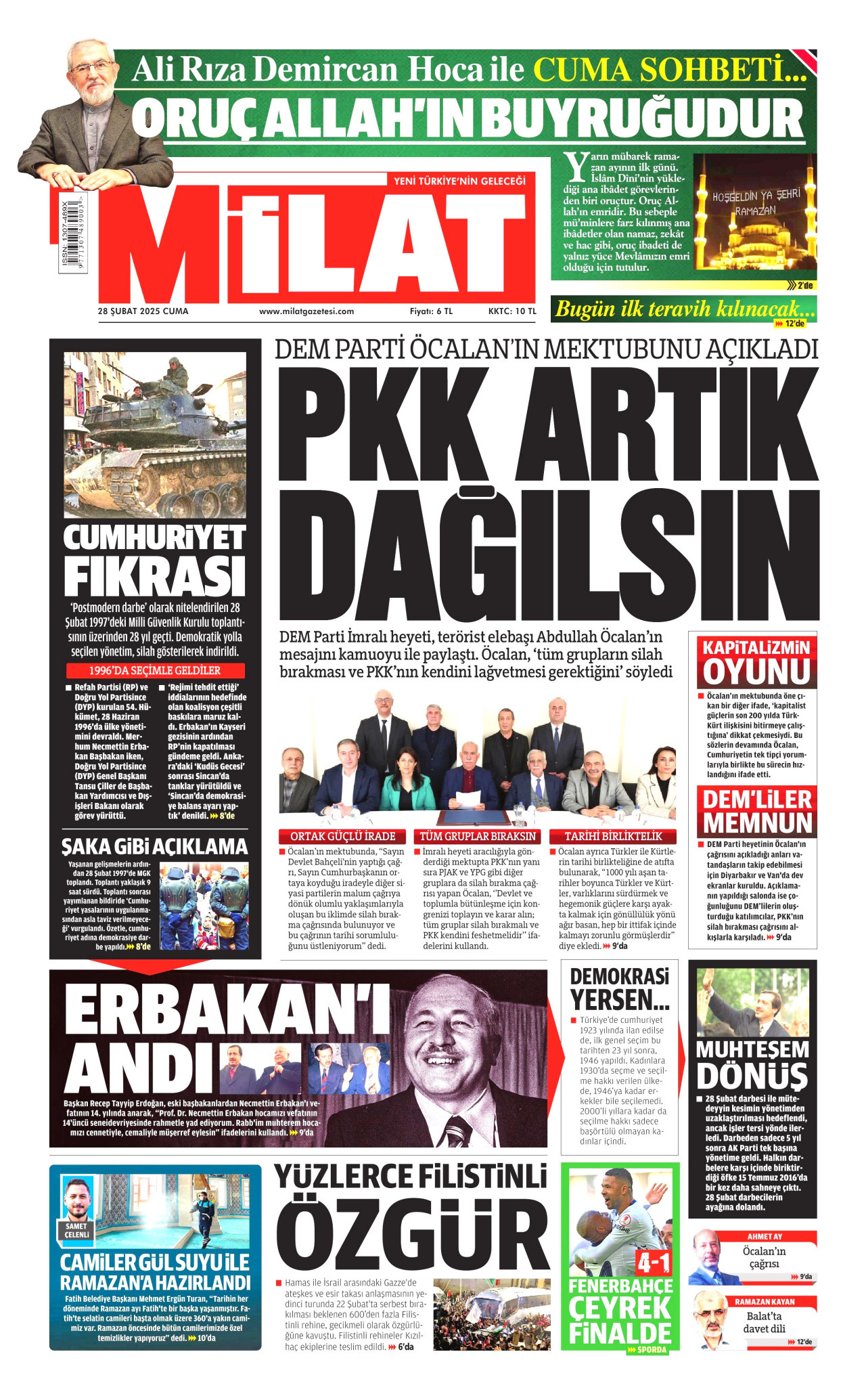 MİLAT gazetesinin 28 Şubat 2025 tarihli birinci sayfası