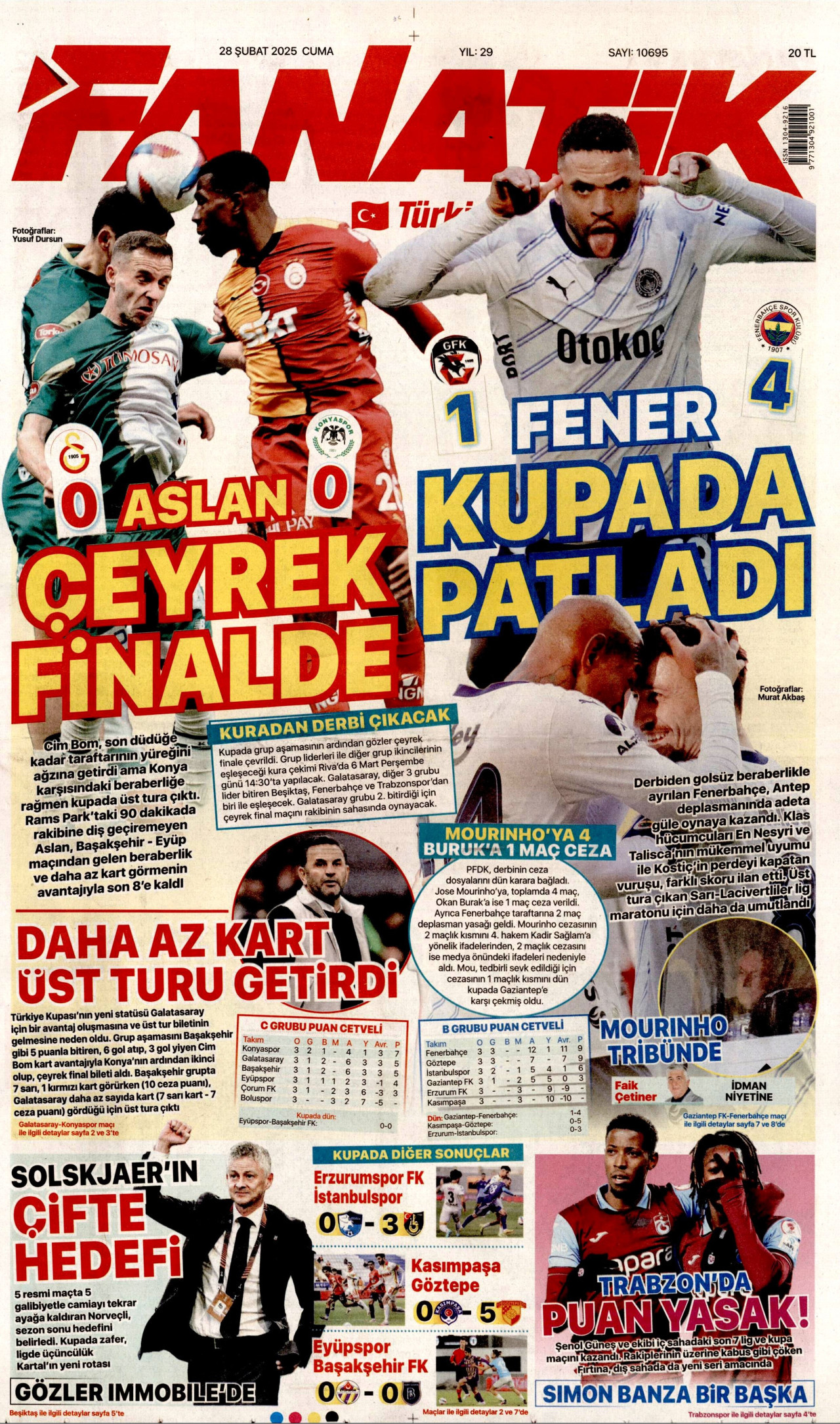 FANATİK gazetesinin 28 Şubat 2025 tarihli birinci sayfası