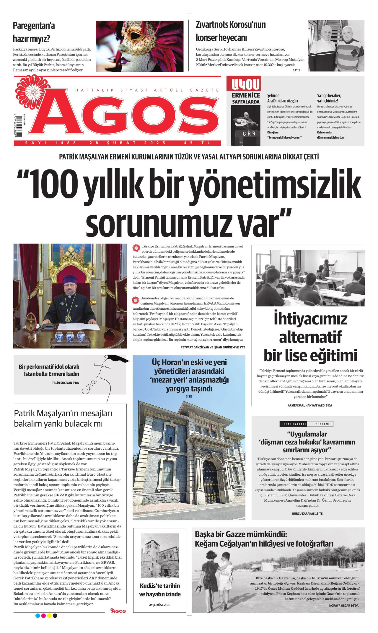 AGOS gazetesinin 28 Şubat 2025 tarihli birinci sayfası