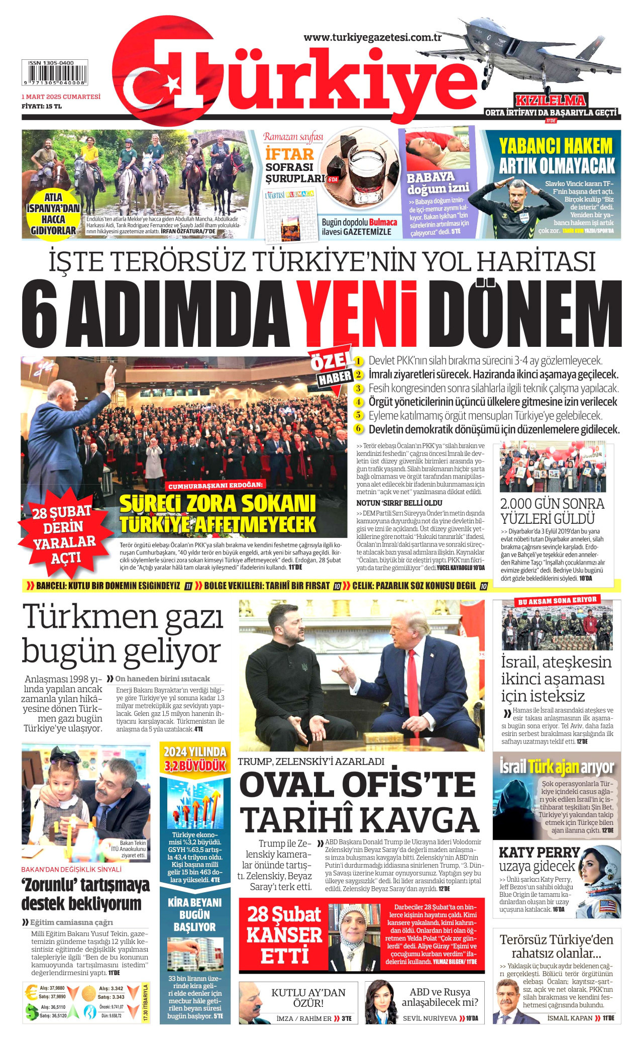 TÜRKİYE GAZETESİ gazetesinin 1 Mart 2025 tarihli birinci sayfası