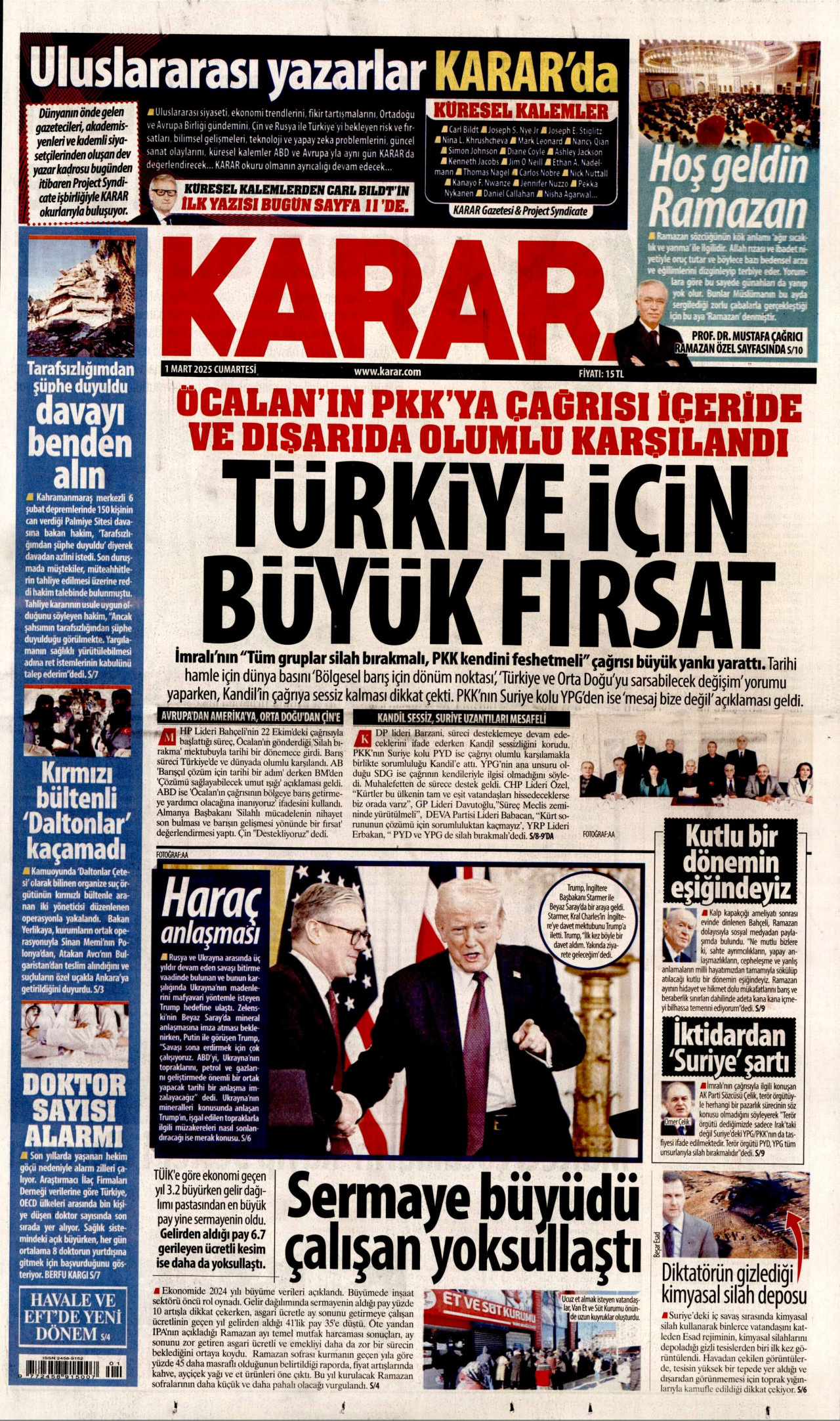 KARAR gazetesinin 1 Mart 2025 tarihli birinci sayfası