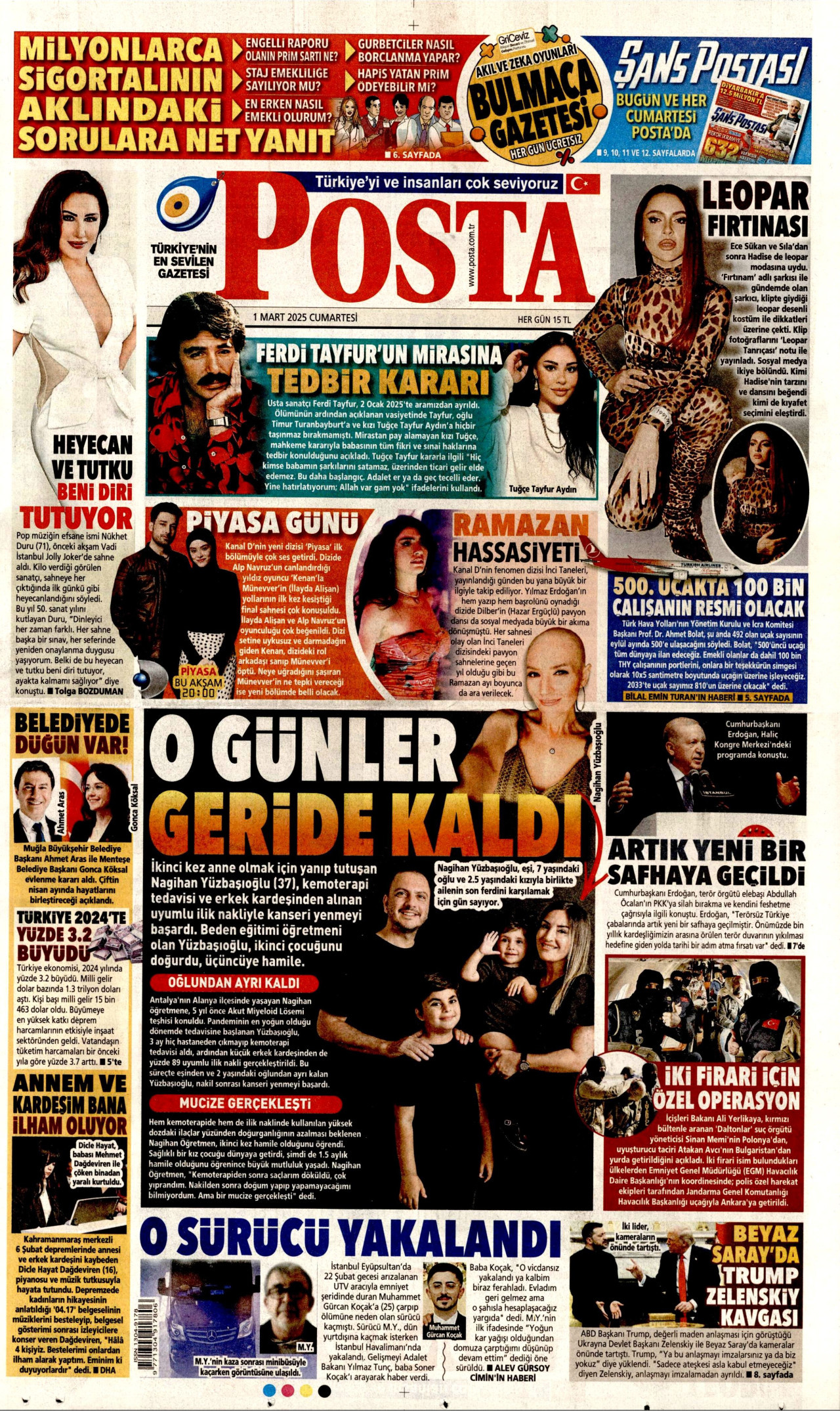 POSTA gazetesinin 1 Mart 2025 tarihli birinci sayfası