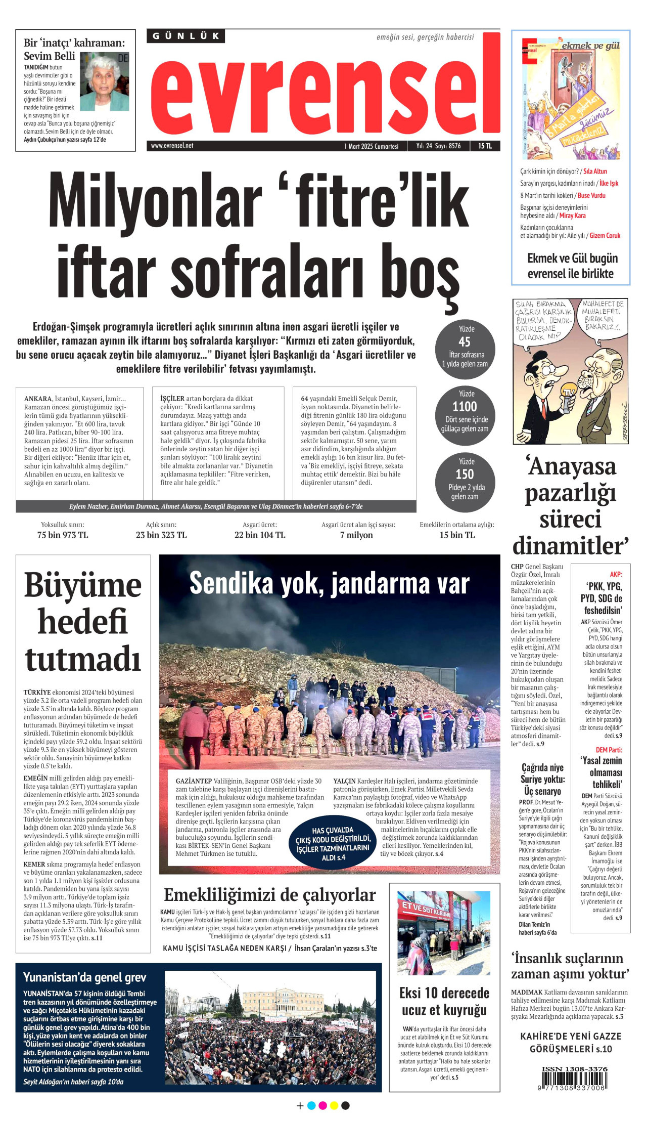 EVRENSEL gazetesinin 1 Mart 2025 tarihli birinci sayfası