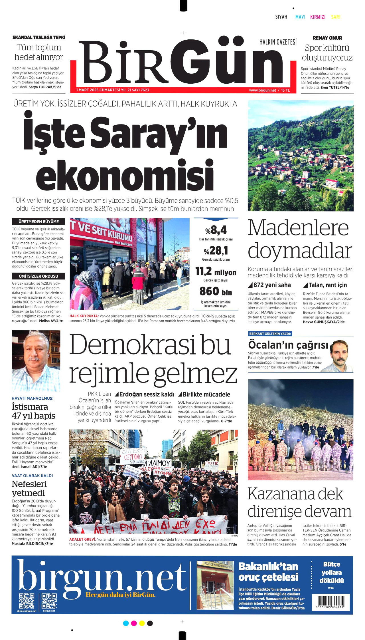 BİRGÜN gazetesinin 1 Mart 2025 tarihli birinci sayfası