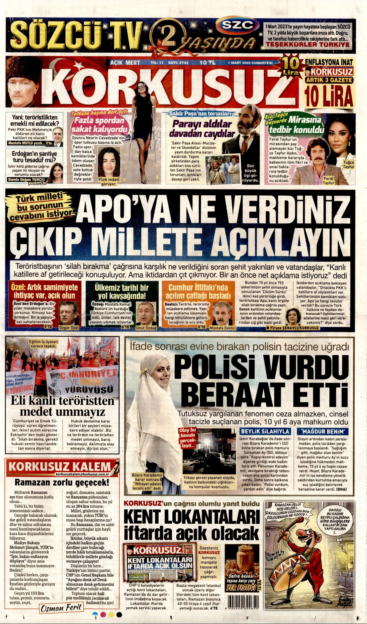 KORKUSUZ gazetesinin 1 Mart 2025 tarihli birinci sayfası