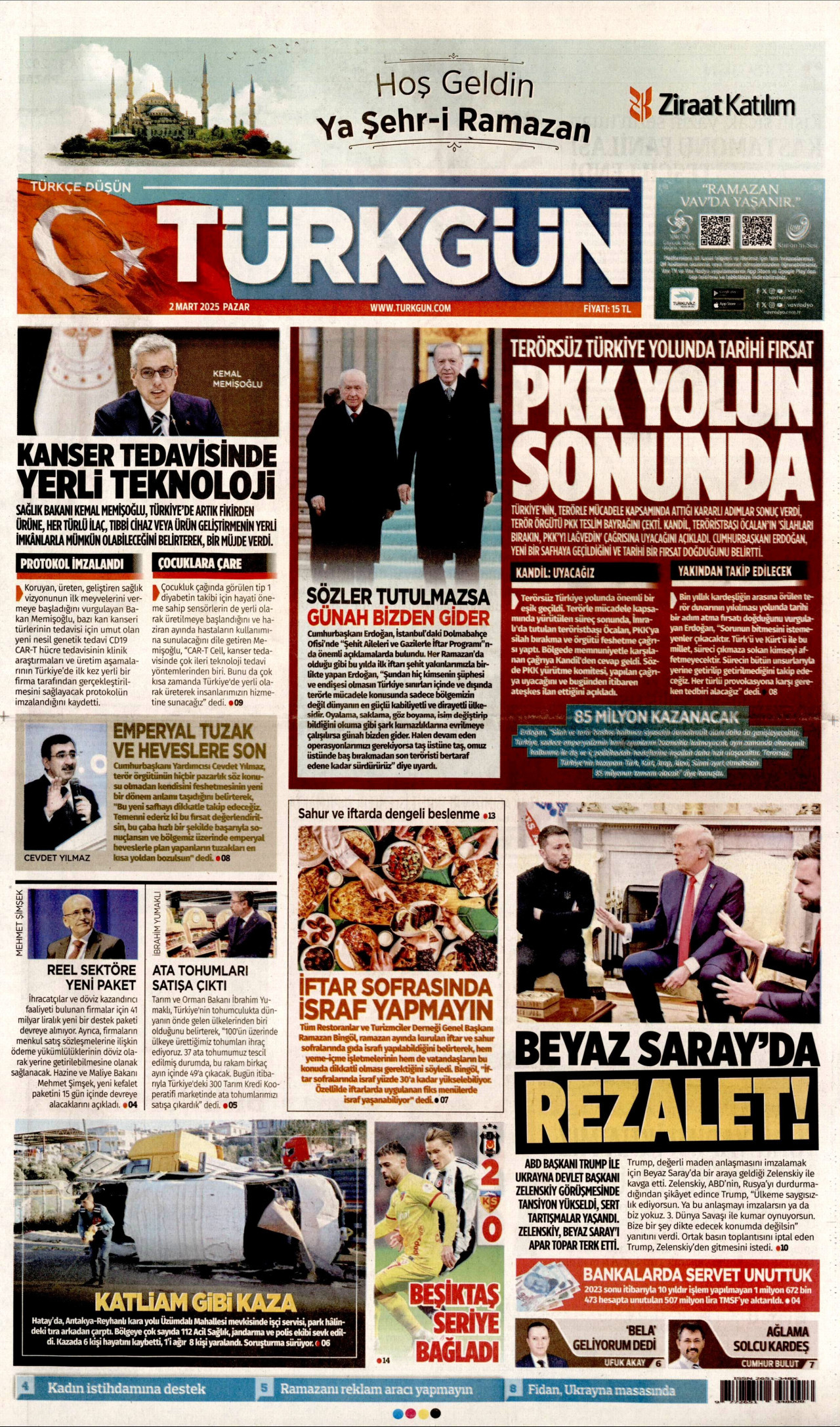 TÜRKGÜN gazetesinin 2 Mart 2025 tarihli birinci sayfası