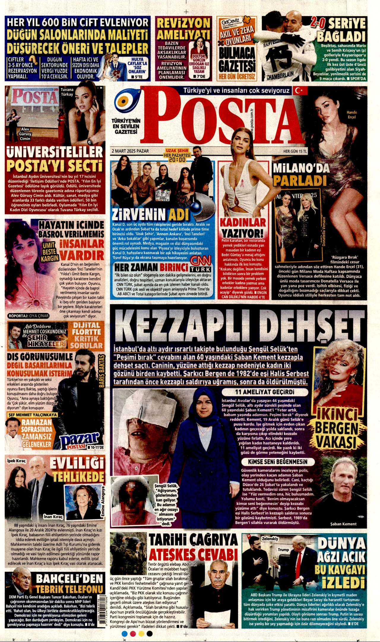 POSTA gazetesinin 2 Mart 2025 tarihli birinci sayfası